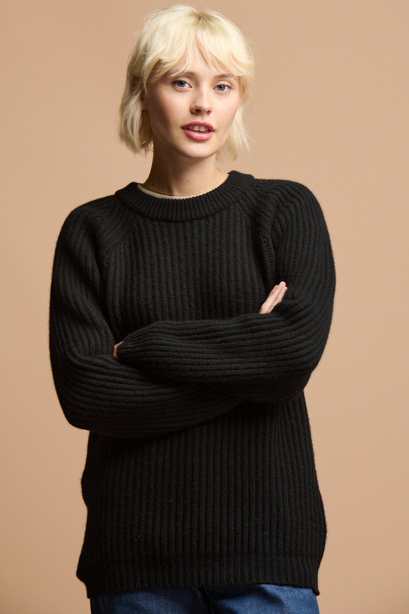 Women's Lambswool Fisherman Ribbed Jumper Sweater - Soft Warm Winter Knit Pullover in Black | Perfect for Casual Outfits, Office Wear & Cozy Evenings
