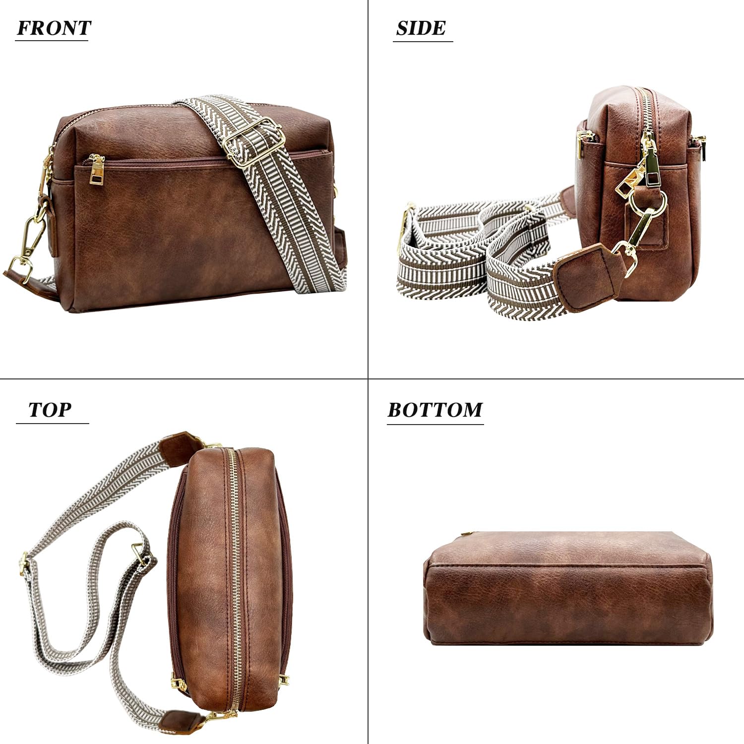 EHSBUY Vegan Leather Crossbody Bags for Women - Adjustable Wide Strap Small Shoulder Handbag with Extra Leather Strap, Perfect as Camera Bag for Travel, Shopping & Everyday Use