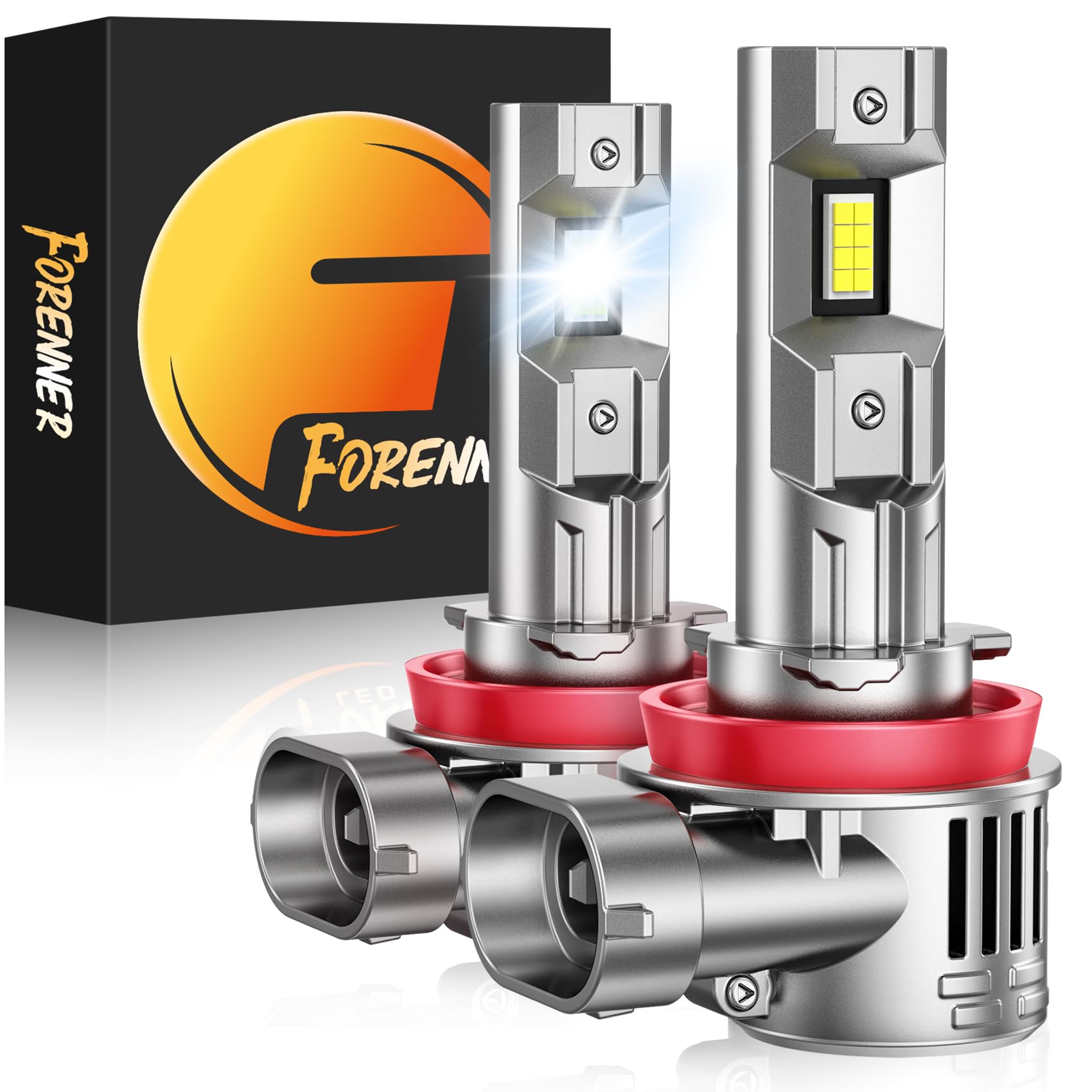 Forenner Upgraded H11 H9 H8 LED Bulbs - 28000LM 800% Brighter, 6500K Cool White, CANbus Ready, Plug & Play Fog Light Bulbs with 15000RPM Cooling Fan (Pack of 2) - Perfect for Jeep Wrangler, Ford F150, Toyota Tacoma Night Driving & Off-Road Adventures