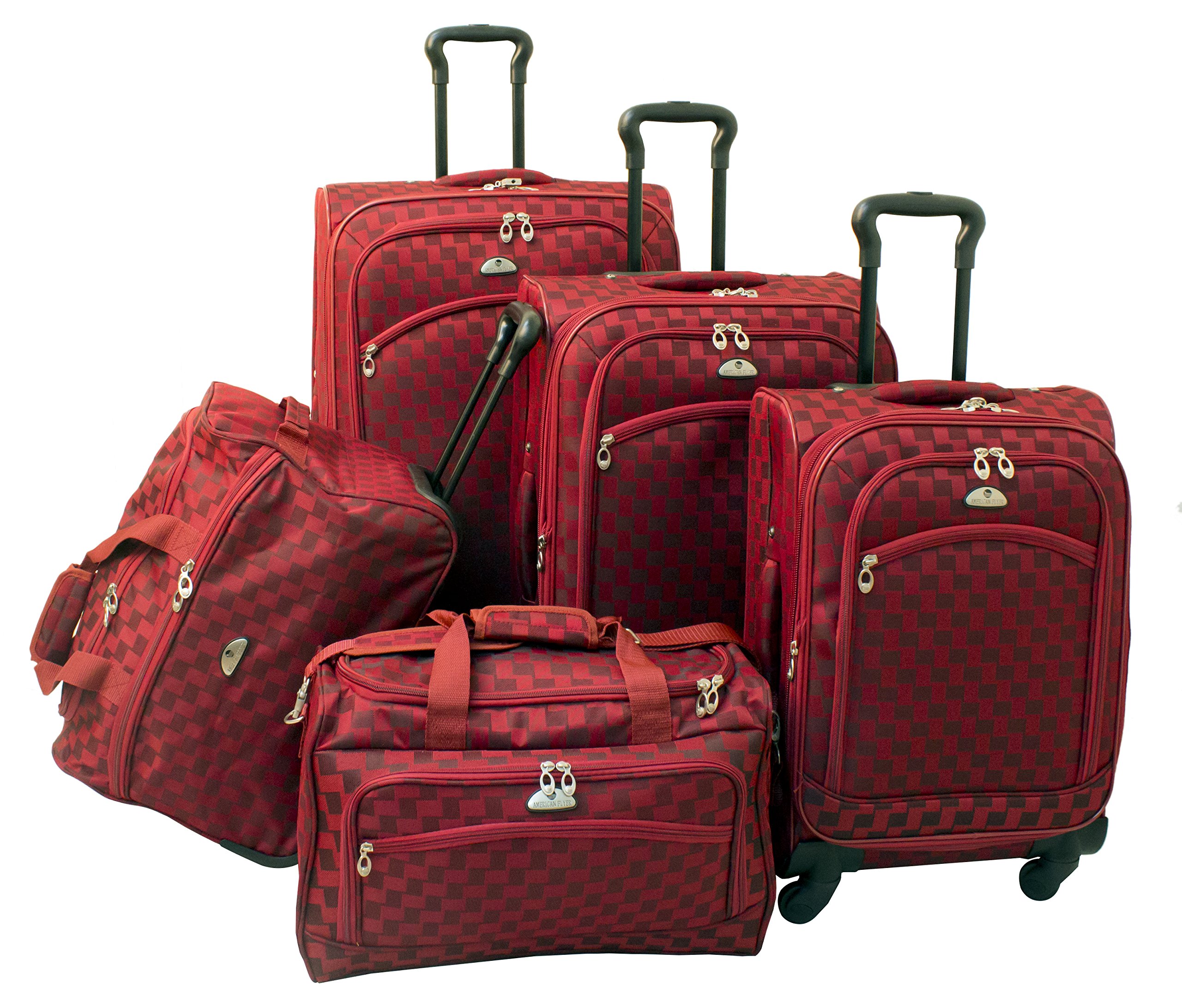 American Flyer Luggage Madrid 5-Piece Spinner Set - Red Expandable Suitcase with 360° Wheels for Travel | Perfect for Family Vacations & Business Trips