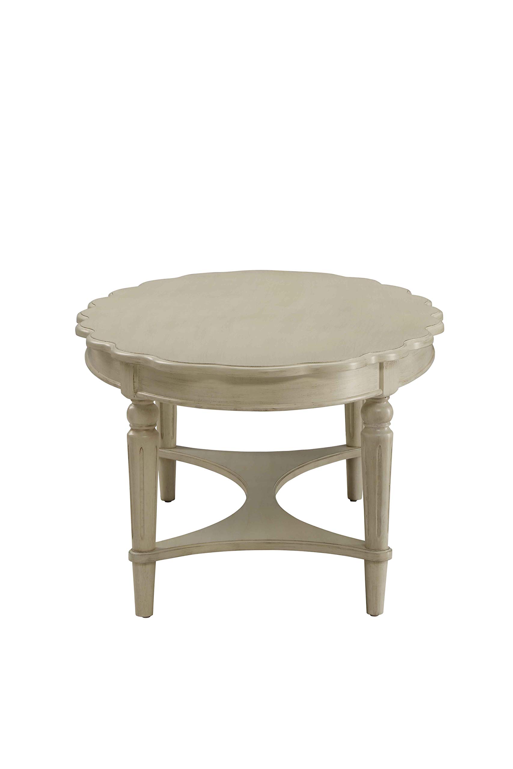 Solid Wood Oval Coffee Table with Scalloped Round Tabletop & Open Shelf - Traditional Cocktail Center Table for Living Room, Office, Reception - Perfect for Entertaining, Relaxing & Home Decor