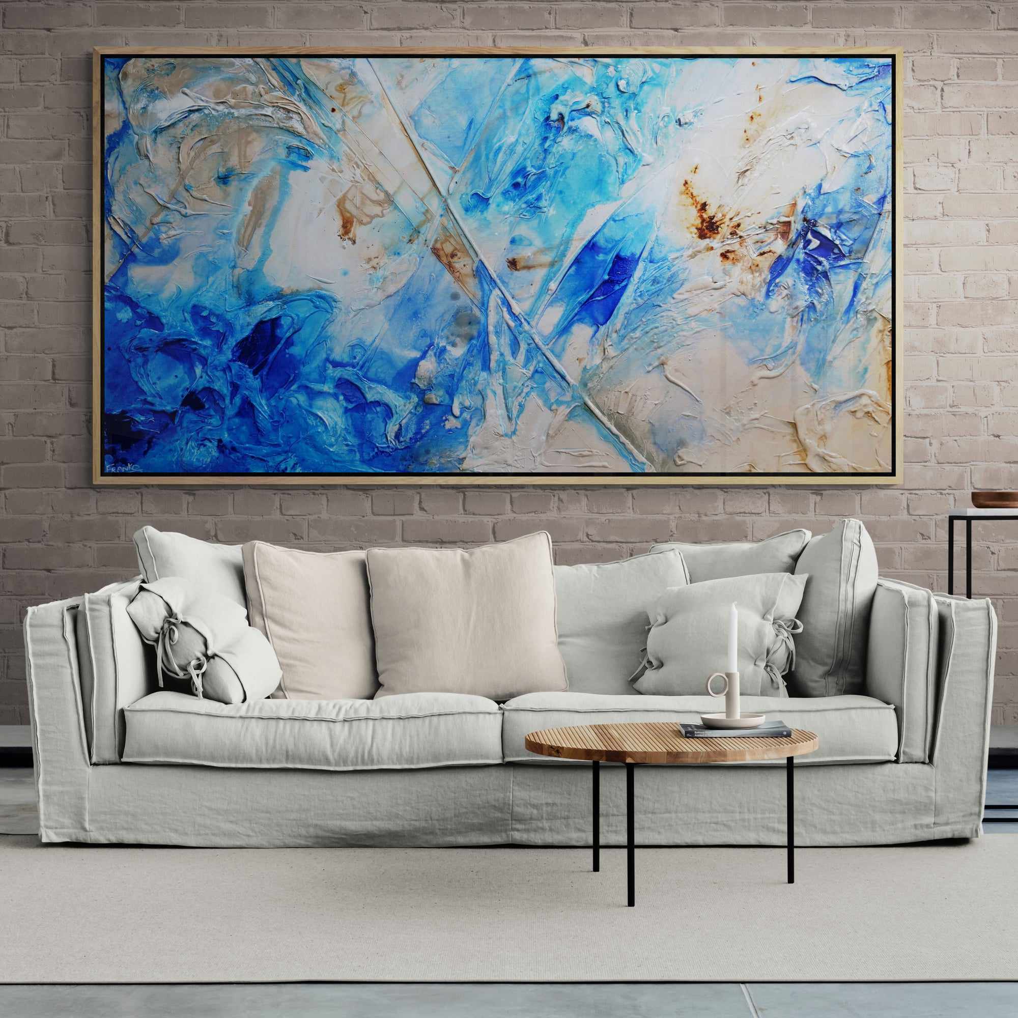 Casbah Rush 190cm x 100cm Blue Cream Textured Abstract Canvas Art - Modern Wall Decor for Living Room, Bedroom & Office