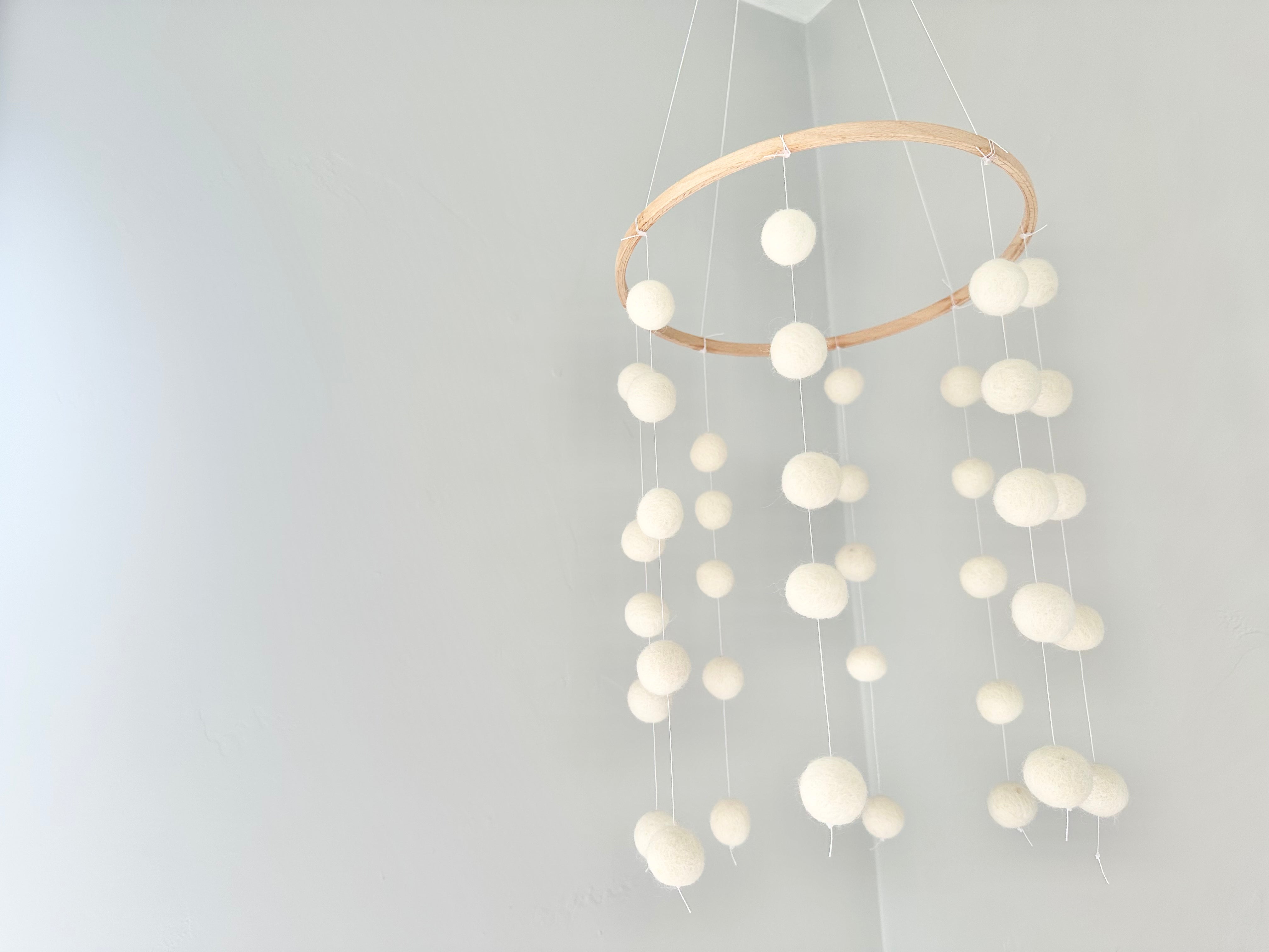 Simply White Felt Ball Ceiling Mobile - Handmade Nursery Decor, Baby Room Hanging Ornament, Boho Chic Home Decoration for Bedroom & Kids Playroom - Perfect for Newborn Gifts, Baby Showers & Gender Neutral Nursery Themes