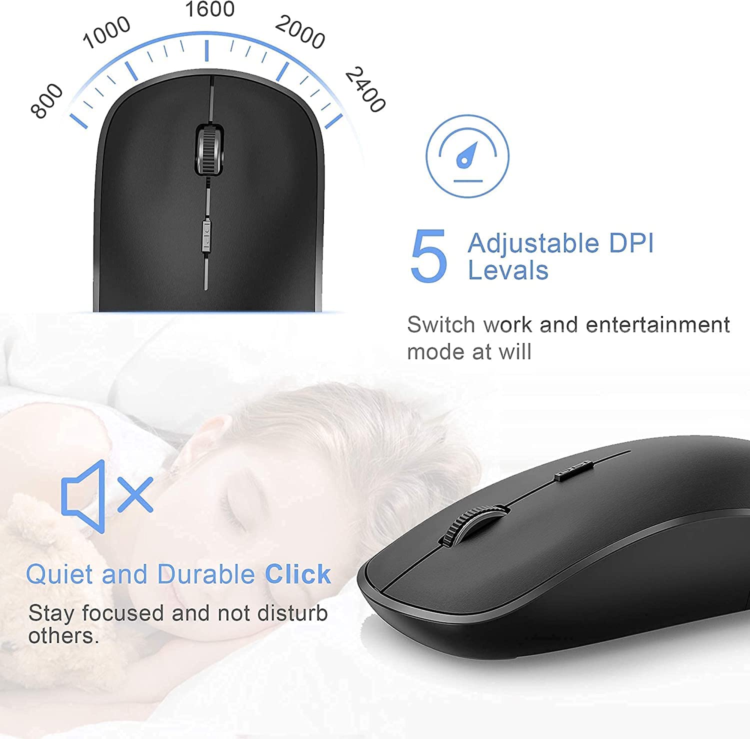 JOYACCESS 2.4G Wireless Keyboard and Mouse Combo - Ergonomic Slim Design for Windows PC, Laptop & Tablet (Black Grey) - Perfect for Office Work, Gaming & Home Computing