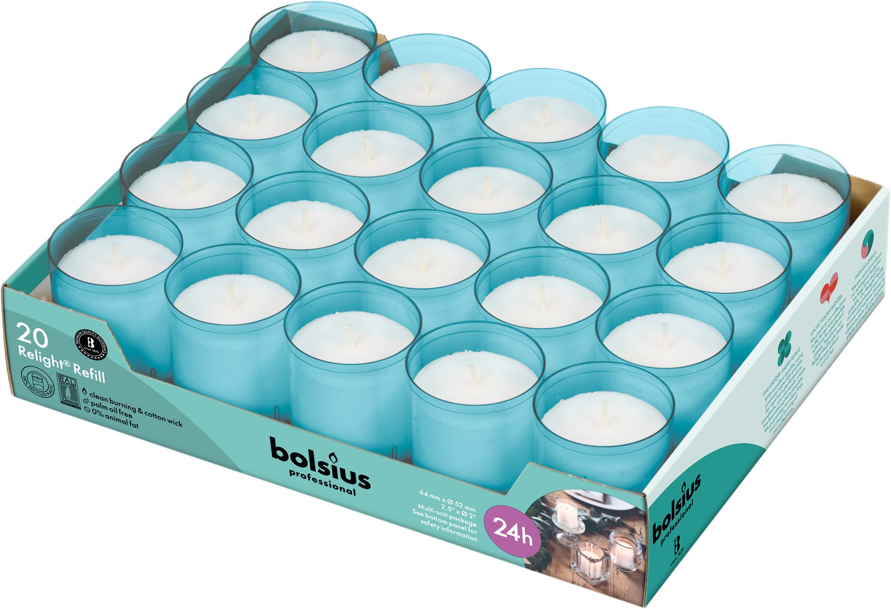 BOLSIUS 24-Hour Votive Candles - 20 Pack Blue Unscented Candles in Unbreakable Plastic Cups | Premium European Quality, Smokeless & Relightable | Perfect for Weddings, Parties, Home Decor & Religious Ceremonies