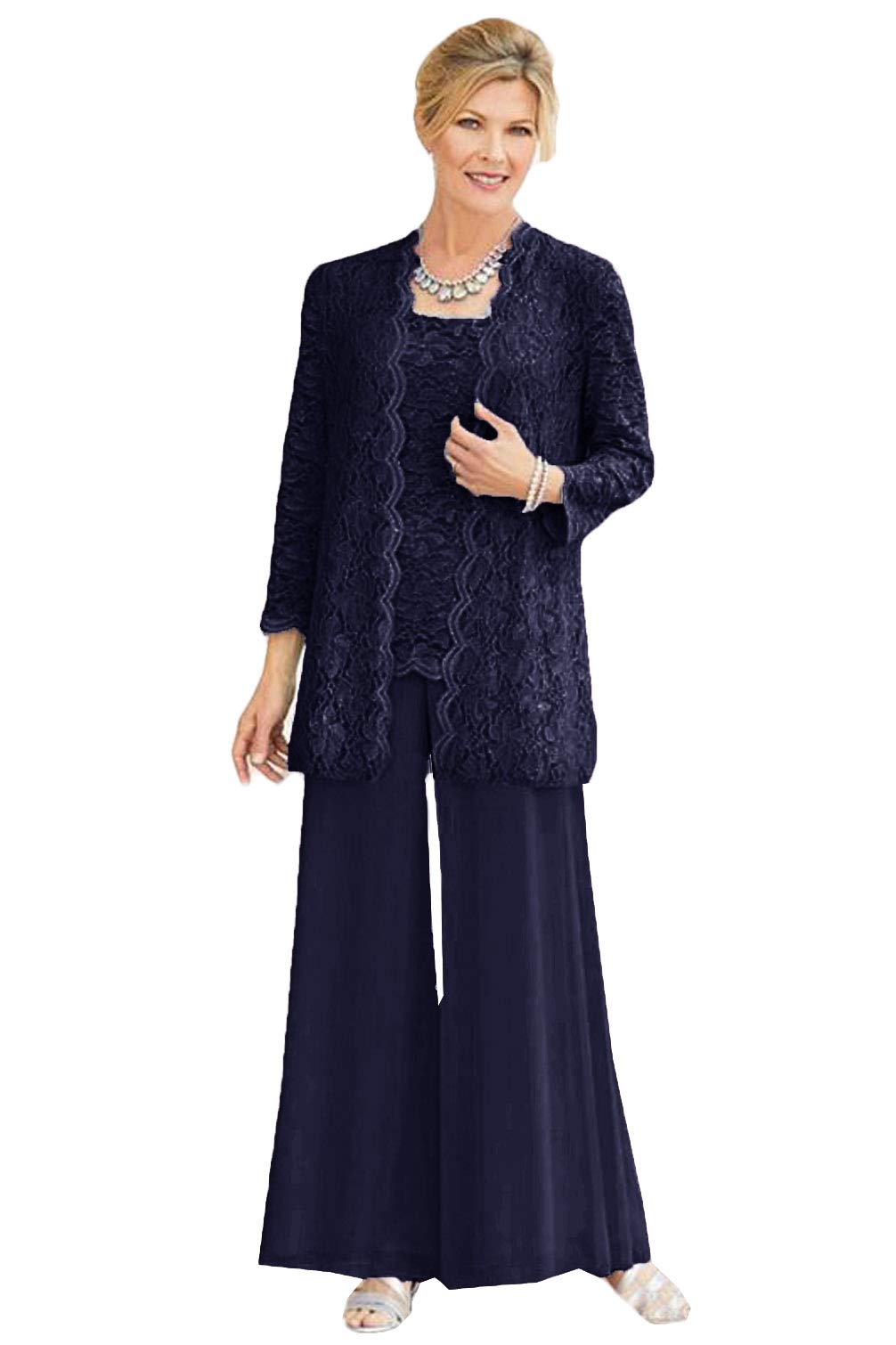 Xixi House Women's 3-Piece Long Sleeve Lace Pant Suit Set - Mother of The Bride & Wedding Guest Outfit - Plus Size Formal Attire for Special Occasions & Evening Events