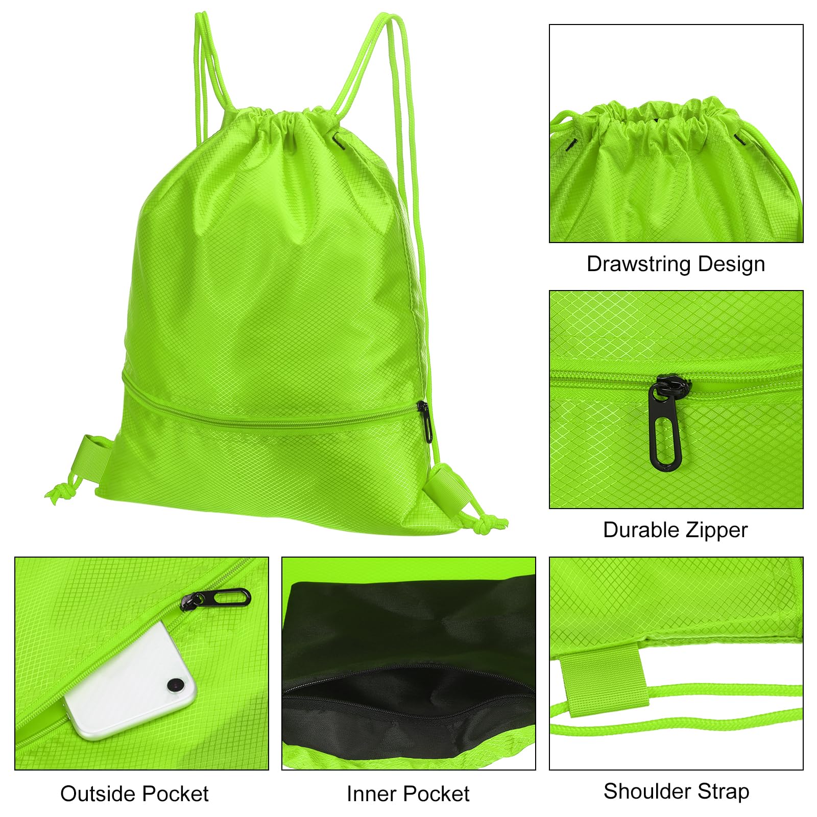 PATIKIL Drawstring Backpack - Gym Bag with Zip Pocket for Men & Women | Perfect for Sports & Travel