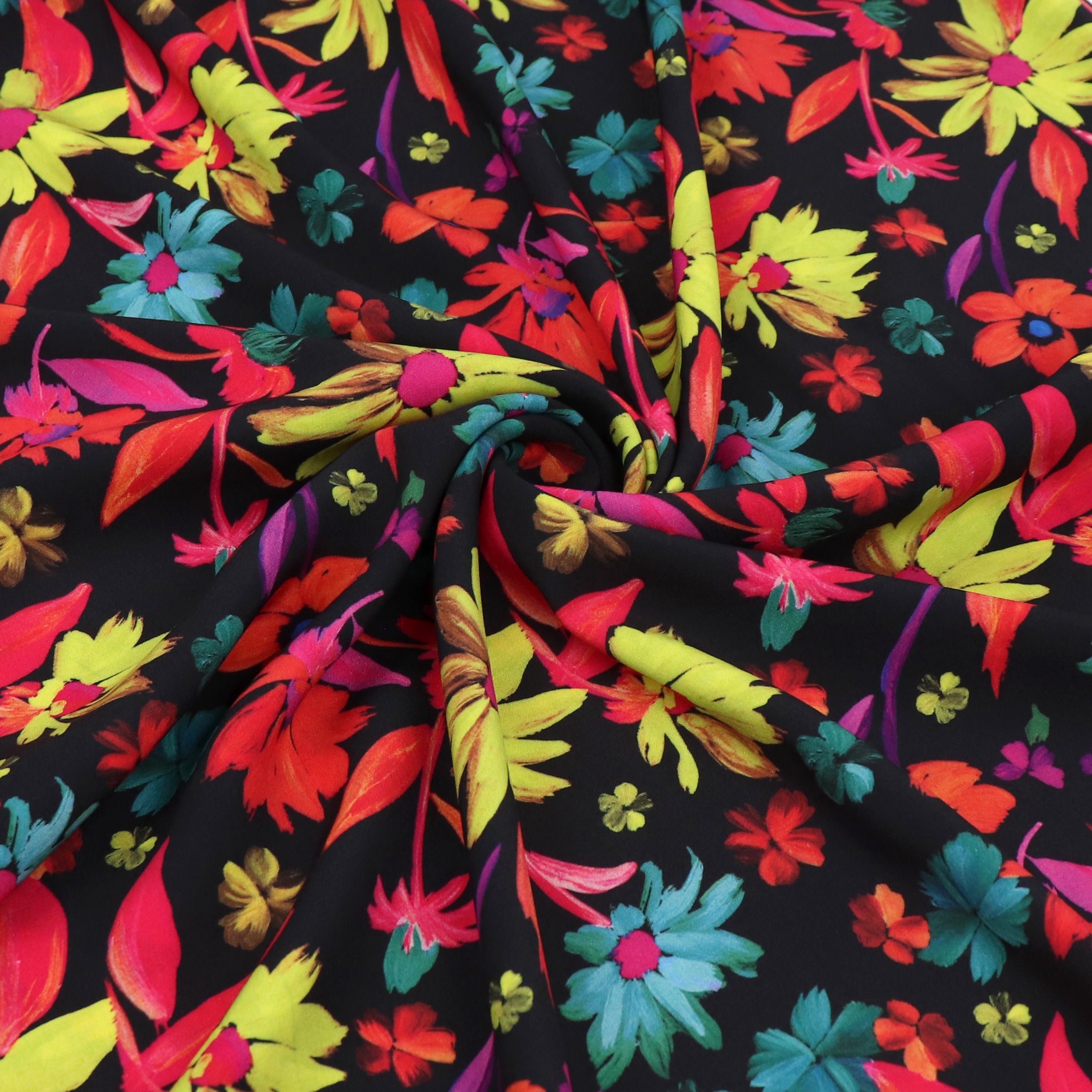 Viscose Lawn Fabric - Midnight Floral Fiesta Print - Soft & Breathable Material for Summer Dresses, Skirts & DIY Sewing Projects