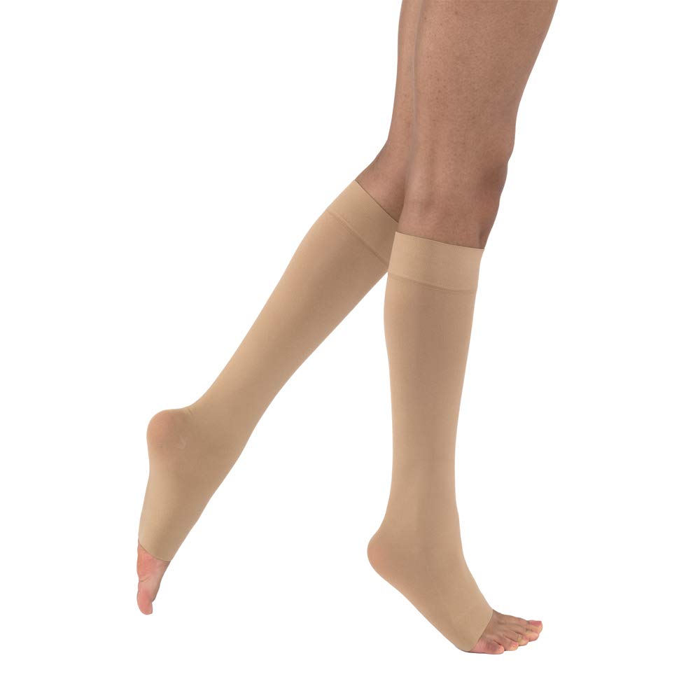 JOBST Opaque Knee High Compression Stockings 30-40 mmHg with SoftFit Technology Band, Open Toe, Medium, Natural - Perfect for Varicose Vein Relief & Post-Surgery Recovery