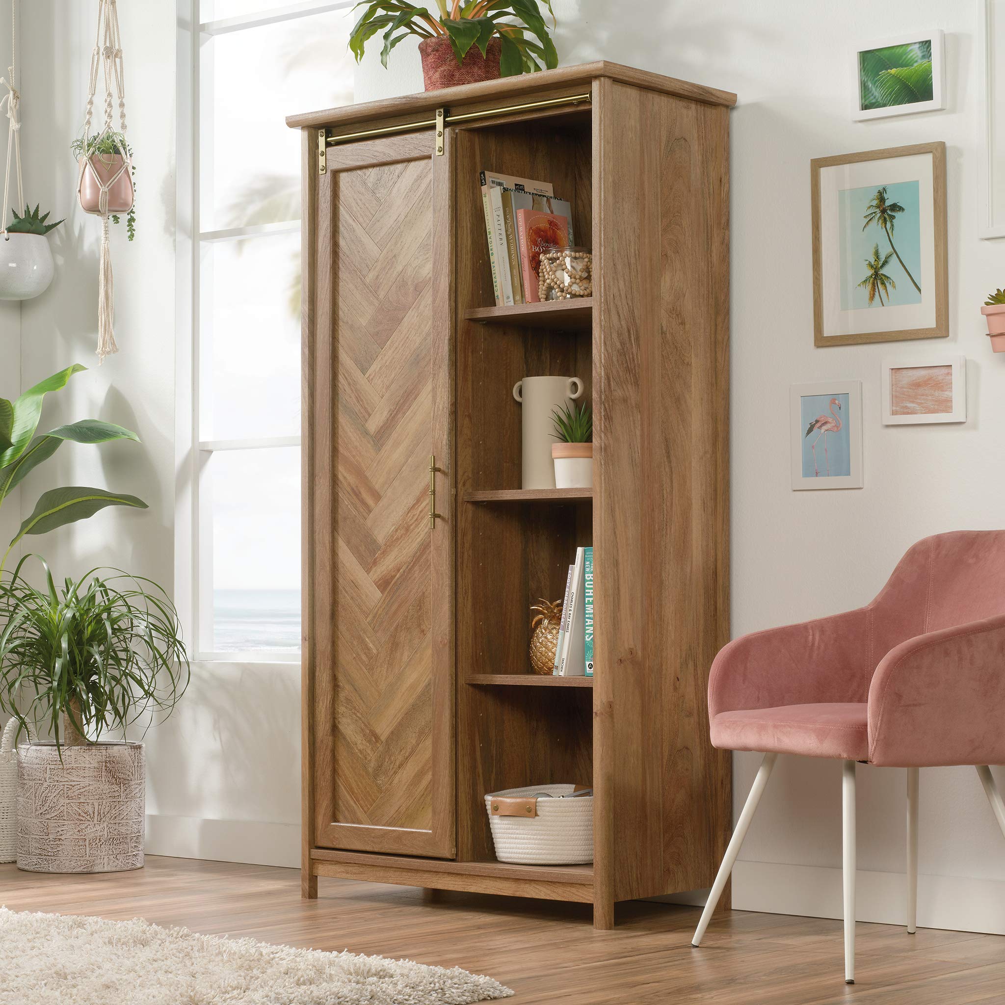 Sauder Coral Cape Storage Cabinet with Sindoori Mango Finish - Pantry Organizer, Kitchen Cabinet for Spice Storage & Home Organization