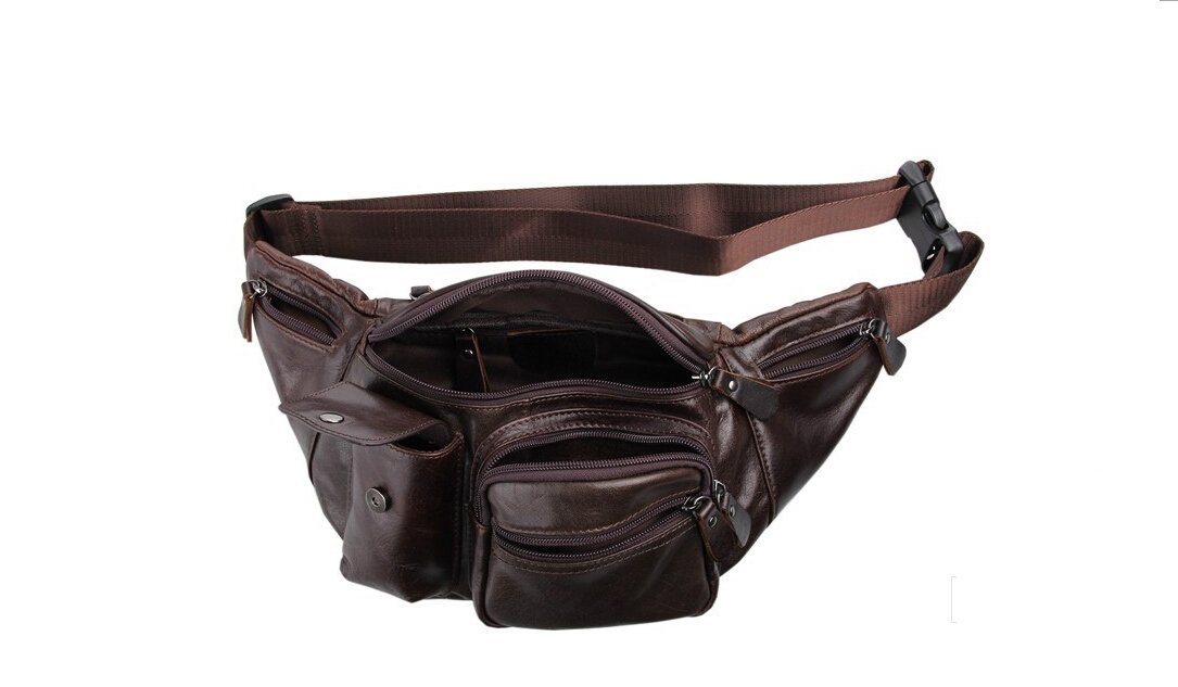 Premium Genuine Leather Unisex Hip Bag - Waist Pack for Men & Women, Cycling Belt Bag with Phone & Key Holder (Model 7210, BRAUN) - Perfect for Outdoor Activities, Travel, and Daily Commute