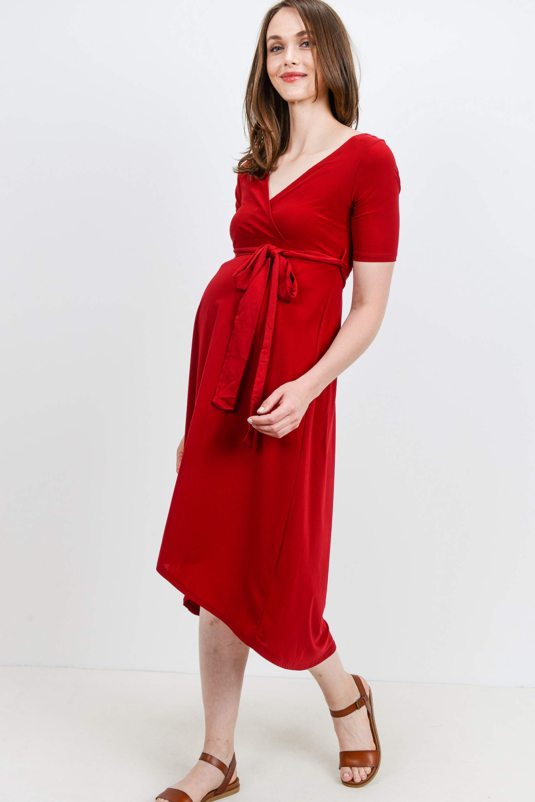 Maternity Wrap Dress for Women - Mid-Length with Adjustable Waist Belt | Perfect for Pregnancy, Nursing & Postpartum Comfort