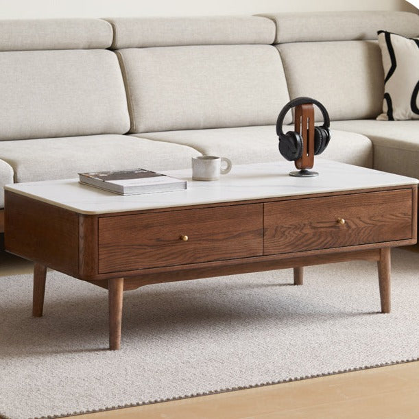 Solid Oak Wood Modern Rock Plate Coffee Table - Stylish Living Room Furniture for Home Decor & Relaxation