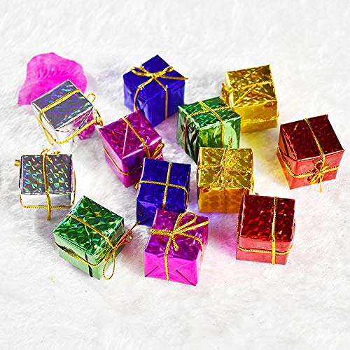 24 Pcs Assorted Color Foil Gift Boxes - Handmade Christmas Tree Ornaments, Laser Cut Candy Boxes & Mini Pendant Decorations for Holiday Parties, DIY Crafts & Festive Home Decor