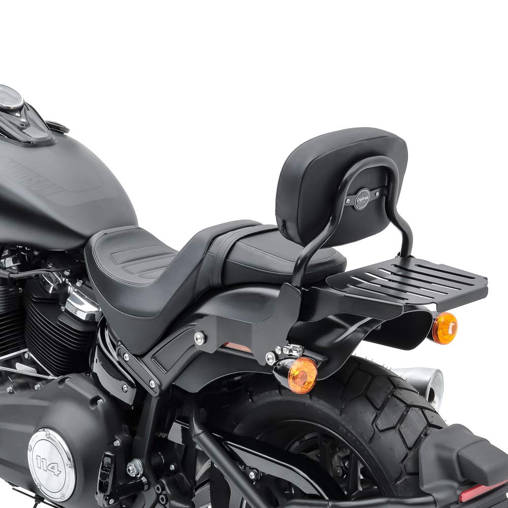Black Sissy Bar with Luggage Rack for Harley Davidson Softail Custom 2007-2009 - Heavy Duty Rear Backrest & Storage Solution for Motorcycle Touring & Long Rides