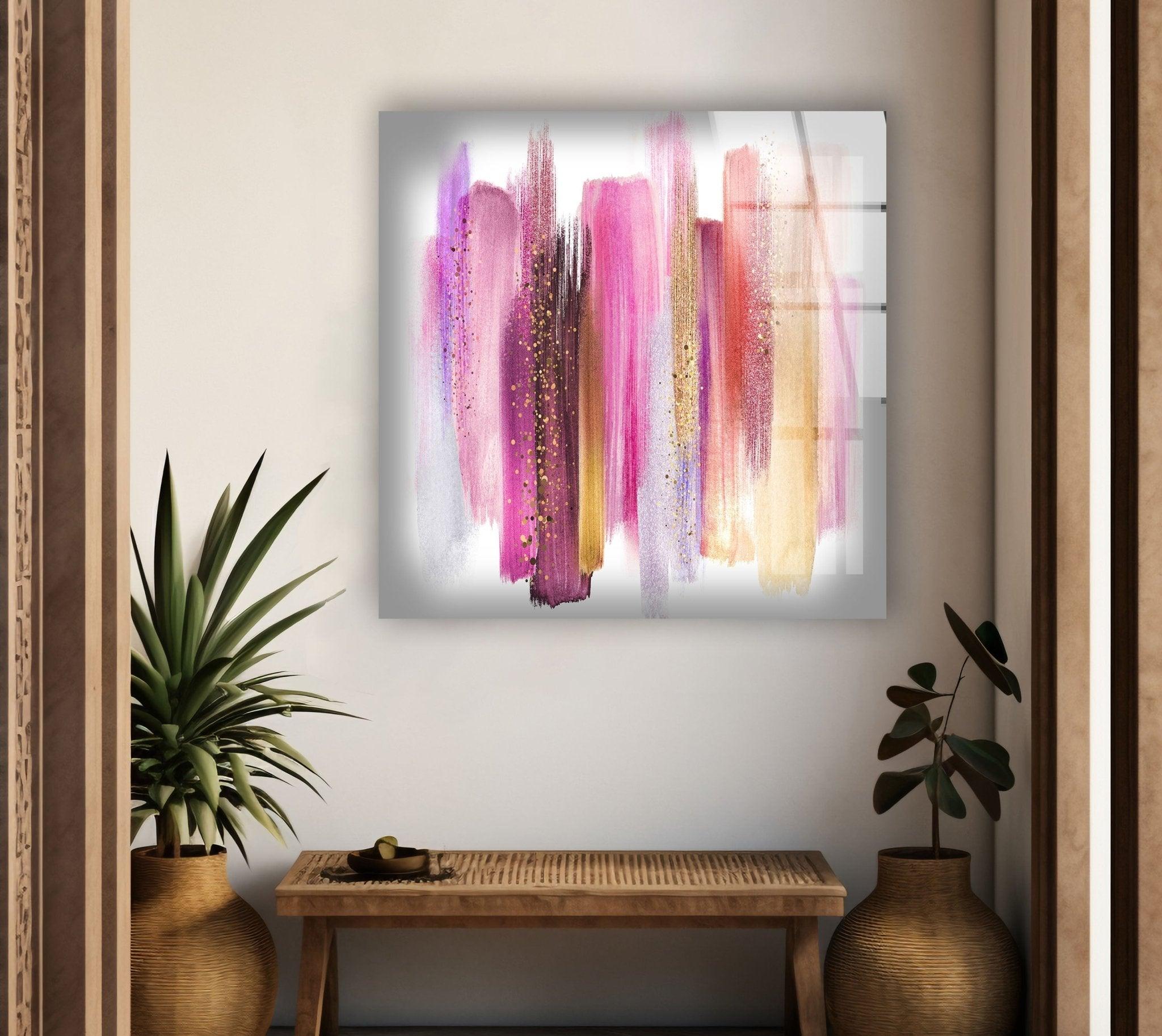 Abstract Alcohol Ink Pink Gold Glass Wall Art - Modern Home Decor for Living Room, Bedroom & Office - Unique Handmade Painting for Gifts