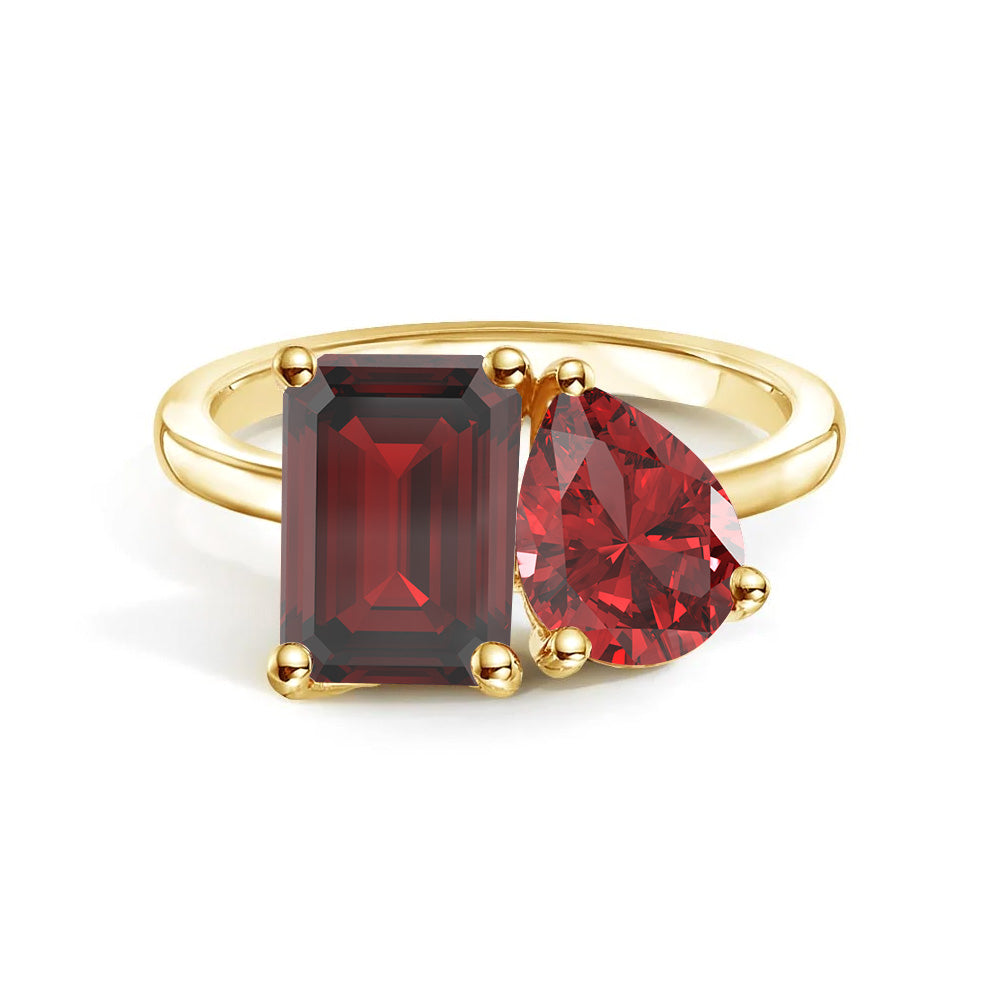 Personalized Garnet Birthstone Ring for Couples - Custom Toi et Moi Anniversary Ring for Her - Romantic Gift for Valentine's Day, Engagement or Wedding Anniversary (Perfect for February Birthdays)