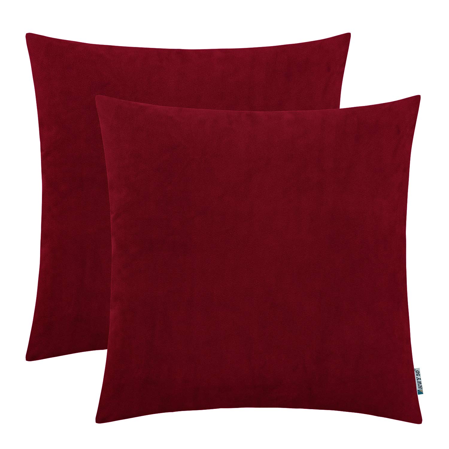 HWY 50 Dark Wine Red Burgundy Velvet Throw Pillow Covers Set of 2 (18x18 Inch) - Soft Cozy Square Decorative Cushion Covers for Sofa, Couch, Bed & Living Room - Perfect for Home Decor, Accent Pillows & Cozy Comfort