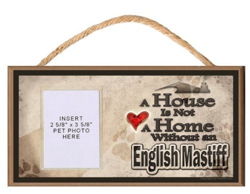 English Mastiff Wooden Dog Sign with Clear Photo Insert - Personalized Pet Memorial & Home Decor for Dog Lovers - Perfect for Living Room, Front Porch or Gift