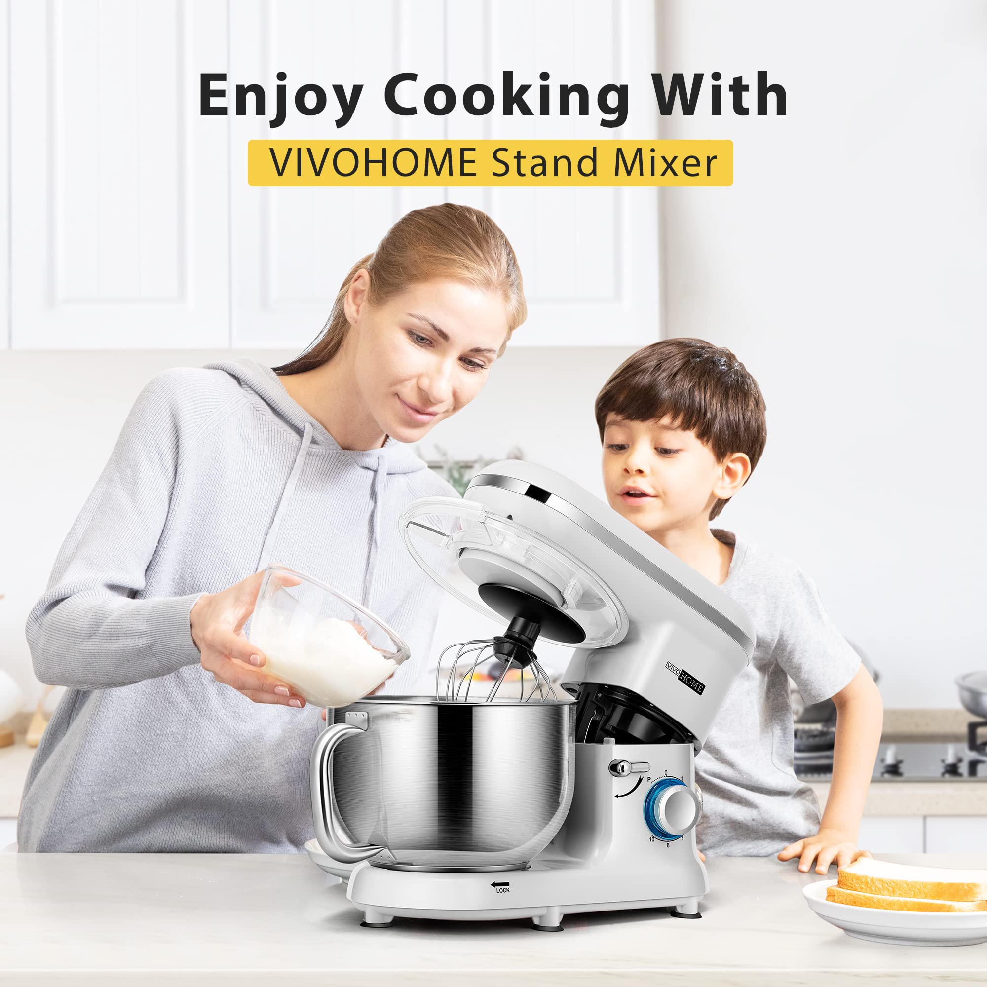 VIVOHOME 660W 10-Speed 6 Quart Tilt-Head Stand Mixer - Includes Beater, Dough Hook, Wire Whip & Egg Separator - Silver - Perfect for Baking Cakes, Cookies, Bread & More in Your Kitchen
