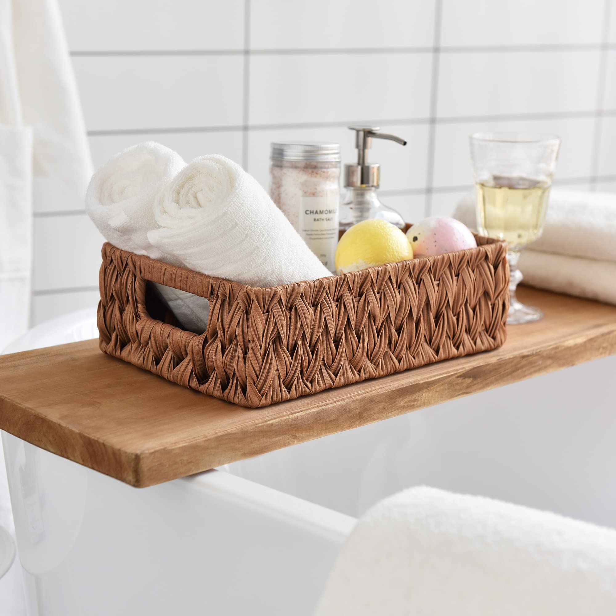 GRANNY SAYS 2-Pack Wicker Baskets & 2-Pack Wicker Shelf Baskets Set for Home Organization - Perfect for Bathroom, Kitchen, Office Storage & Decor