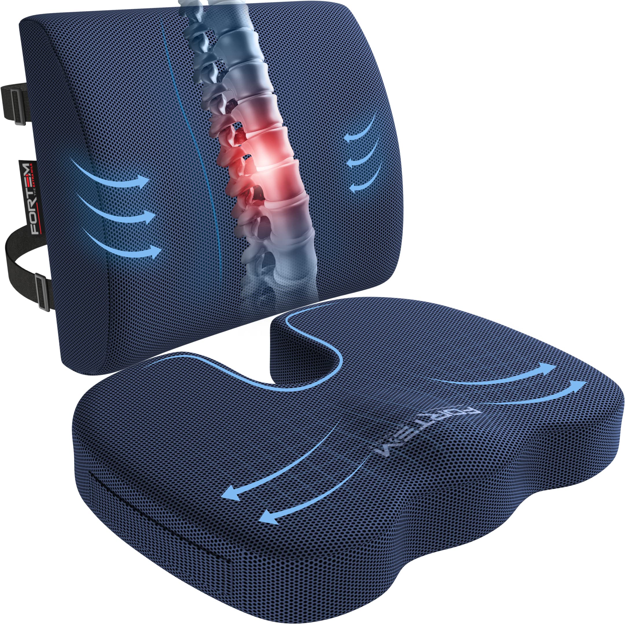 FORTEM Memory Foam Office Chair Cushion with Lumbar Support - Non-Slip Seat & Back Cushion for Office, Gaming & Car Seats - Ergonomic Comfort for Long Hours Sitting at Work or Driving