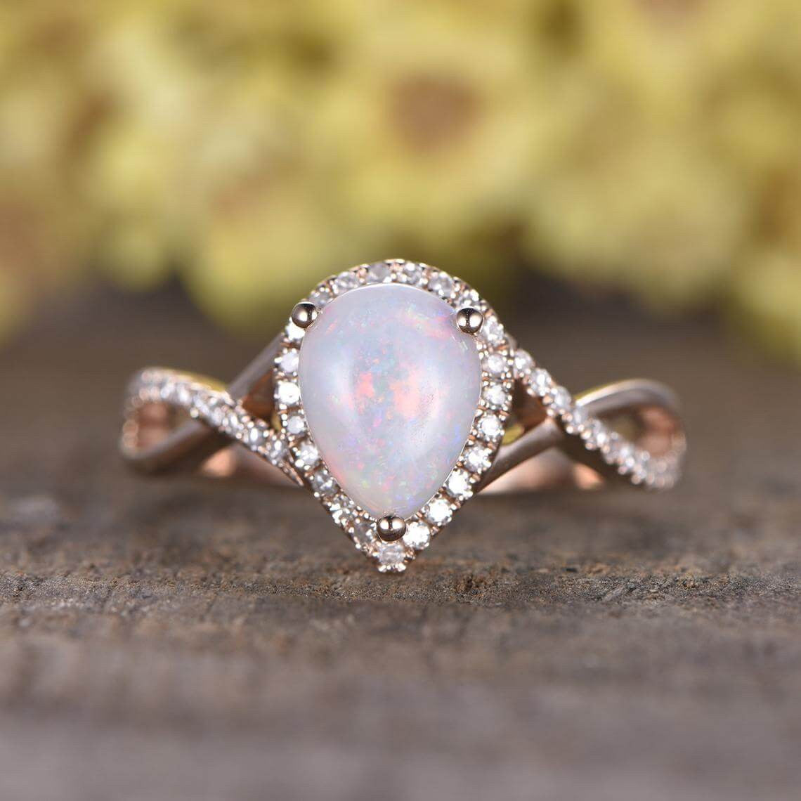 Natural Pear Opal Diamond Engagement Ring - Vintage Style Infinity Band for Wedding, Proposal & Anniversary Gifts | Perfect for Bridal Jewelry & Special Occasions