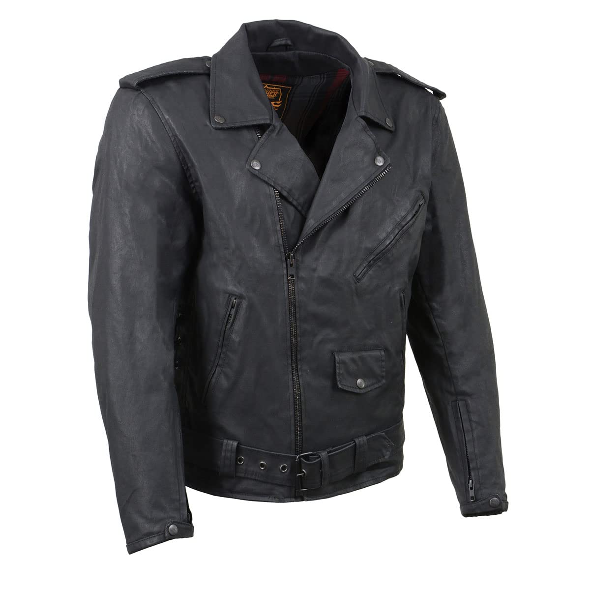 Milwaukee Leather MDM1020 Men's Black Waxed Motorcycle Jacket with Armor - Durable Denim Biker Jacket for Riding & Casual Wear