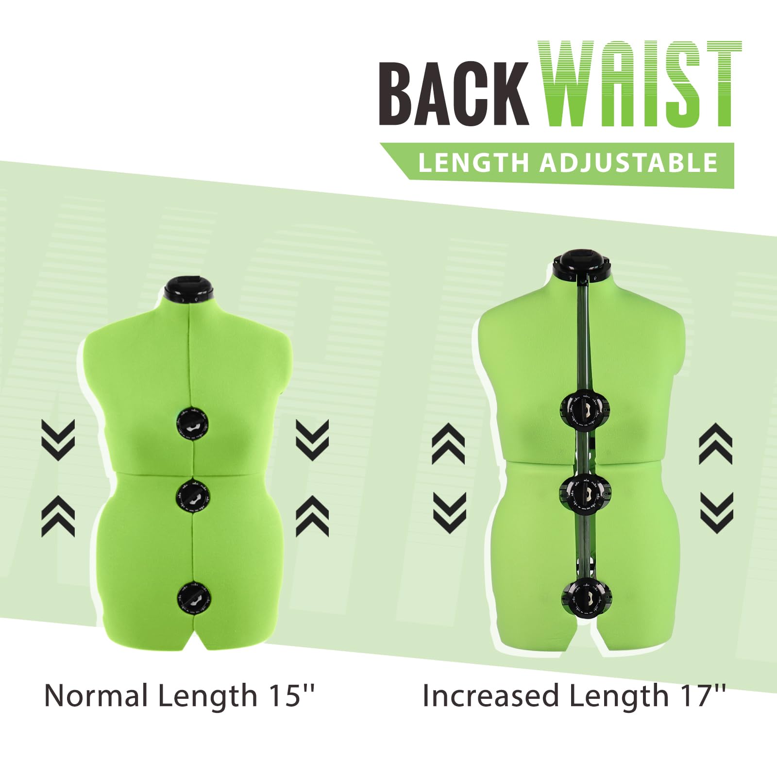 Adjustable Dress Form for Sewing - Neon Green Female Mannequin Size 12-18, Pin-able Body with 13 Dials & 360° Hem Guide, Height Adjustable up to 75