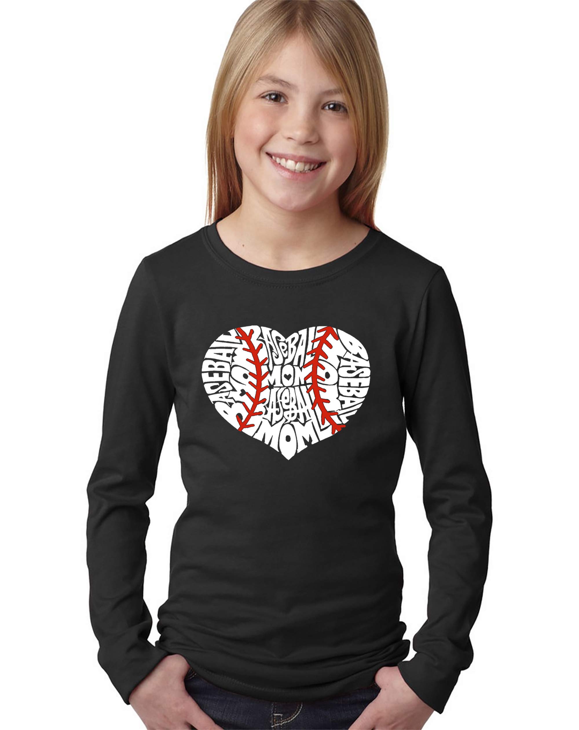 LA POP ART Girl's Word Art Long Sleeve T-Shirt - Cute Baseball Mom Graphic Tee for Women & Teens - Perfect for Game Day, Mother's Day & Casual Wear
