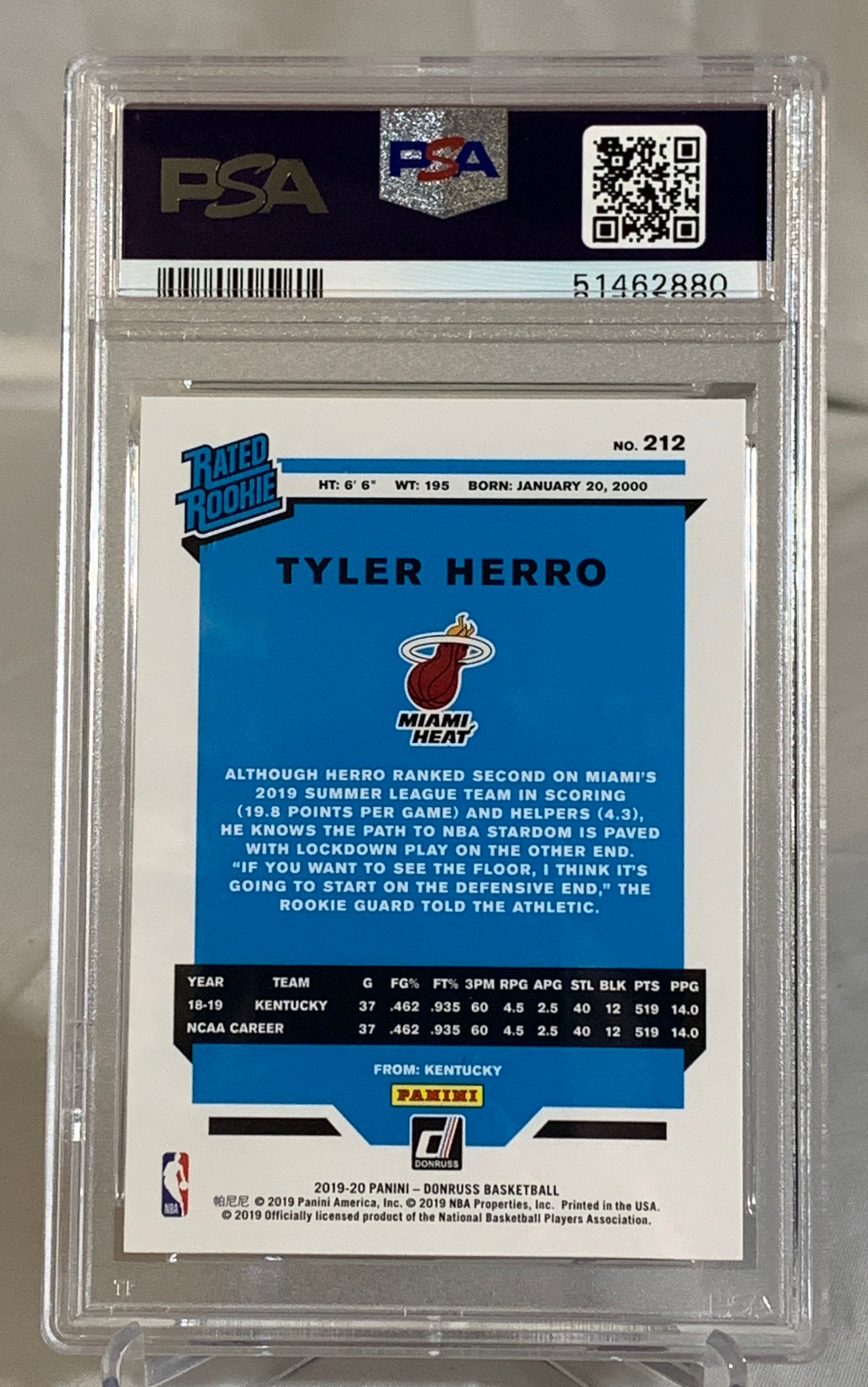2019-20 Panini Donruss Tyler Herro #212 NBA Rookie Card - Miami Heat - PSA 9 Mint Condition - Perfect for Basketball Memorabilia Collections and Sports Fans Gifts