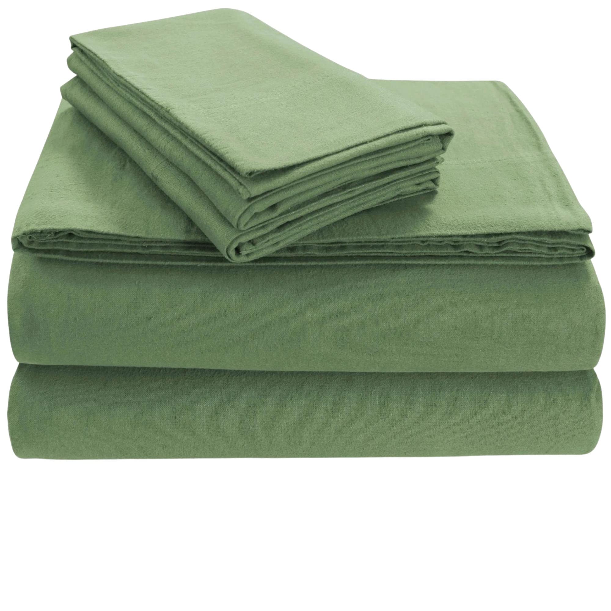 Tribeca Living Luxury Solid Flannel Deep Pocket Sheet Set - Super Soft & Cozy, California King Size, Green - Perfect for Winter Nights & Cold Weather Comfort