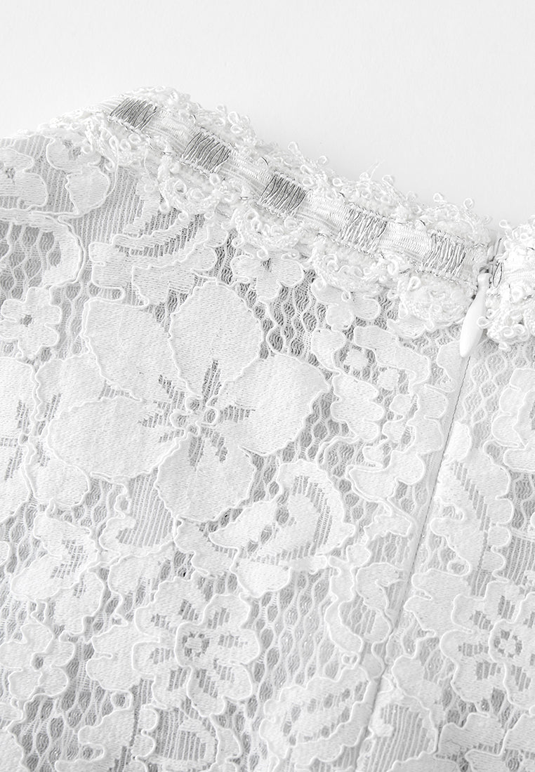 Elegant Stand Collar Lace Dress with Luerx Trim & Frayed Detail - Perfect for Weddings, Parties & Special Occasions