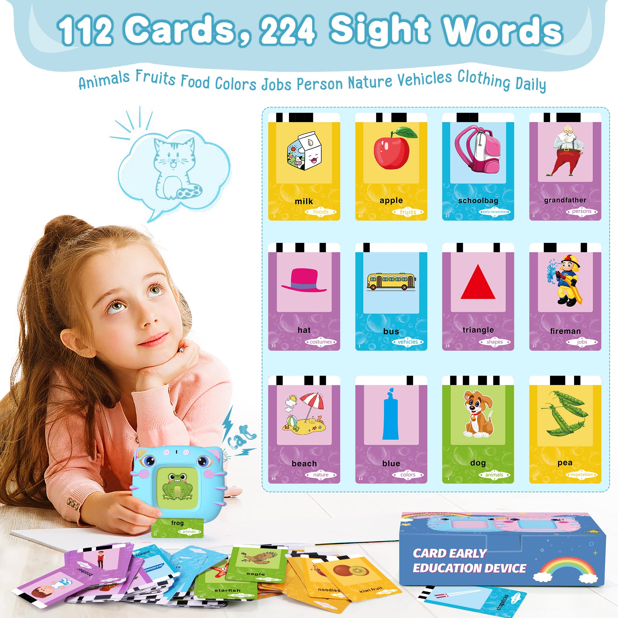 Interactive Talking Flash Cards for Toddlers Ages 2-4 | 112 Double-Sided Learning Cards with 224 Sight Words | Speech Therapy & Autism Educational Toys | Perfect Stocking Stuffer Gift for Boys & Girls (Pink) | Ideal for Early Childhood Learning, Home Schooling & Special Needs Development