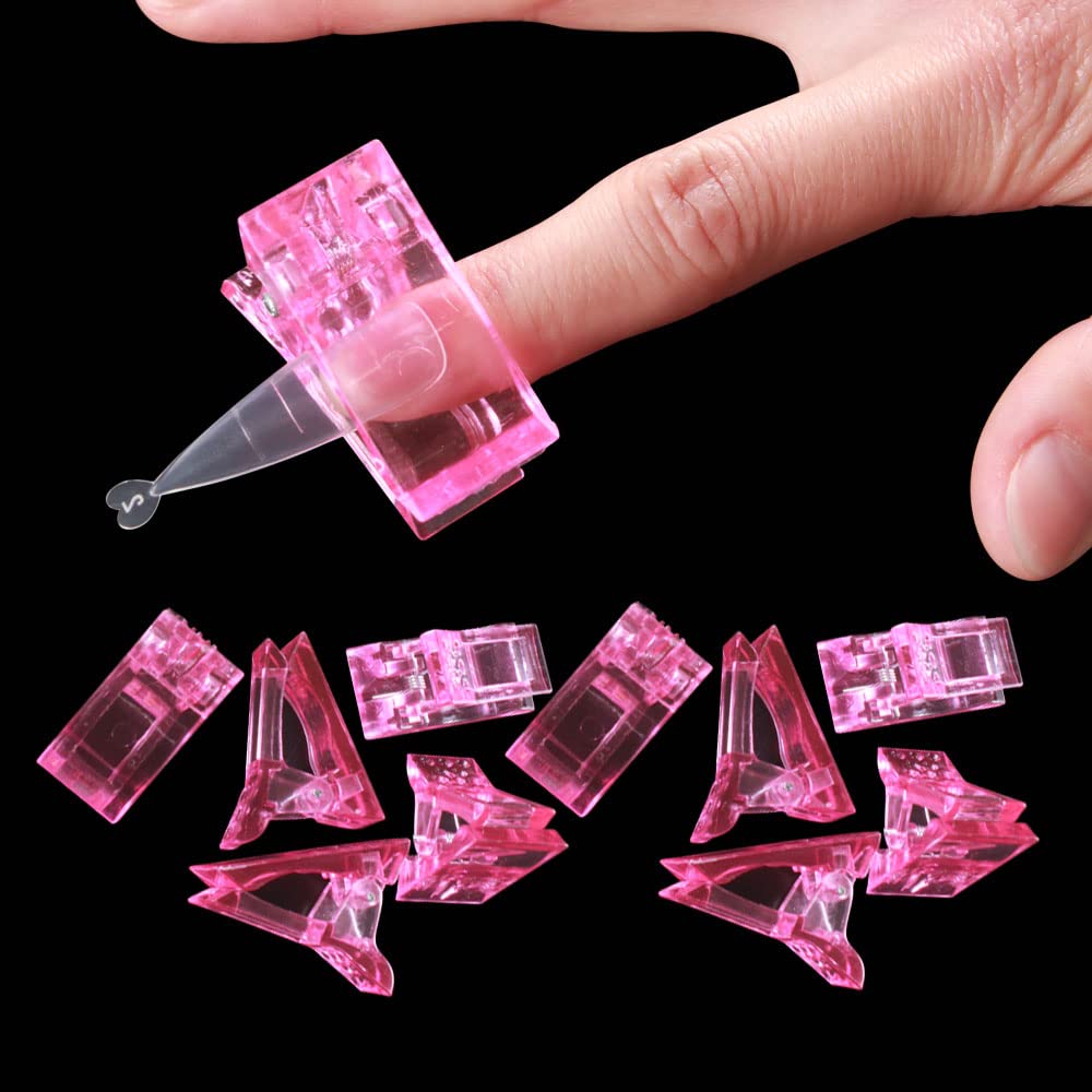 10Pcs Pink Nail Tips Clips for Polygel Nail Extension - Quick Building UV LED Builder Clamps for Manicure & Nail Art - Perfect for Salon, Home DIY, and Professional Nail Technicians