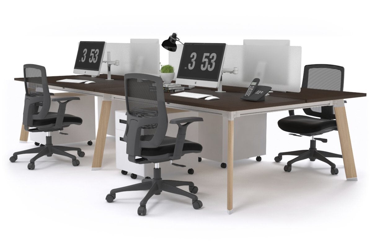 4-Person Workstation with Wood Imprint Frame - 1200L x 800W Office Desk with Cable Management Scallop | Perfect for Collaborative Workspaces & Home Offices