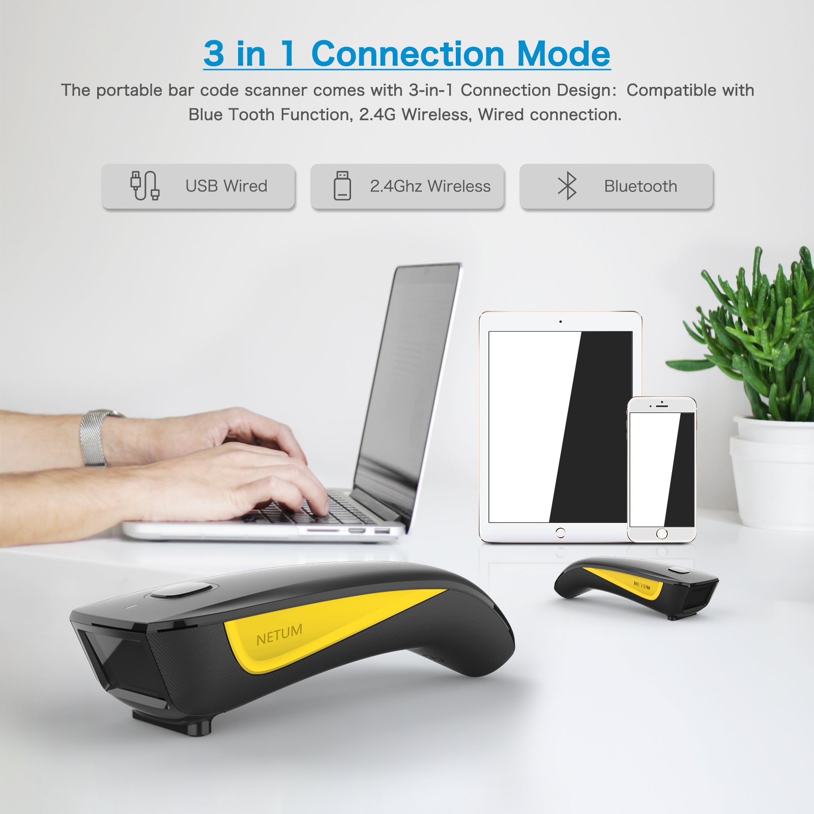 C750 2D Wireless Barcode Scanner - Fast & Accurate QR Code Reader for Retail, Warehouse & Inventory Management | USB & Bluetooth Connectivity