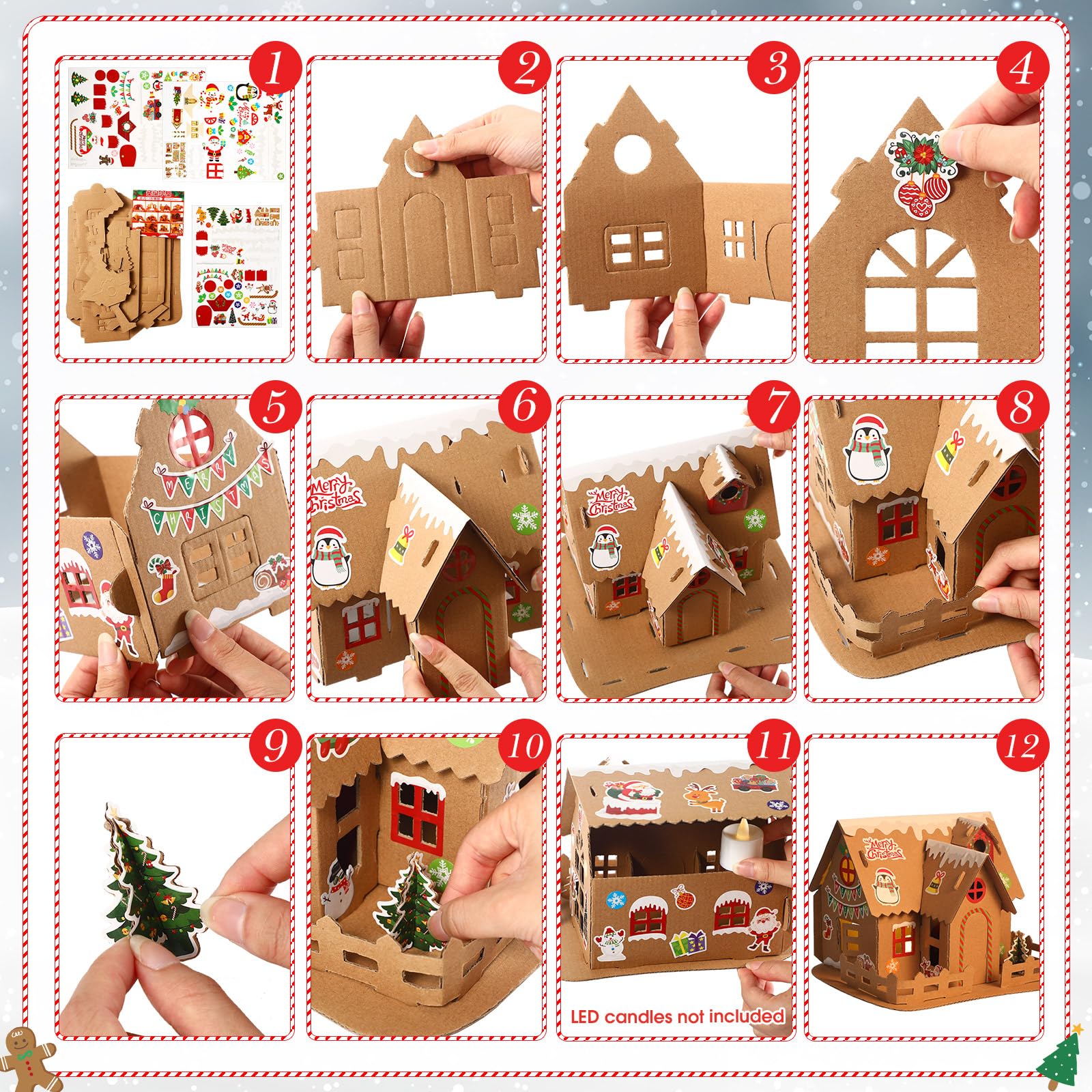 Hiboom 16-Piece Christmas Gingerbread House Craft Kit - DIY 3D Holiday Decorations for Kids, Boys & Girls - Perfect for Xmas Party Games, Classroom Activities & Family Crafting Fun