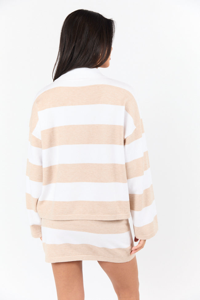 Seeing Double Neutral Striped Long Sleeve Sweater for Women | Cozy Fall & Winter Fashion | Perfect for Office, Casual Outings and Date Nights