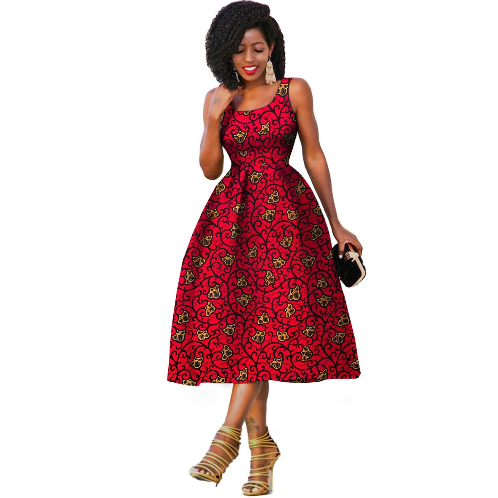 African Print Dresses for Women - Summer Sleeveless High Waist Casual Dashiki Dress - Plus Size Flowy Party Attire - Perfect for Beach Vacations, Cultural Events & Summer Weddings