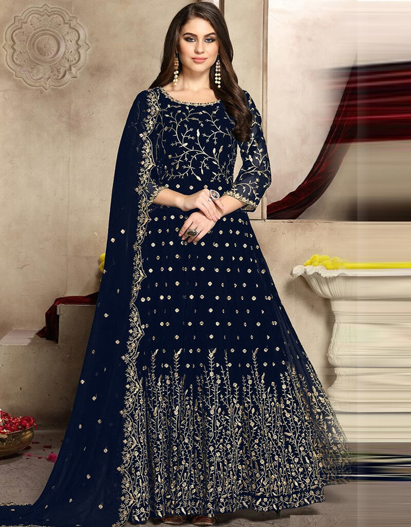 Blue Fox Georgette Anarkali Salwar Suit for Women - Elegant Indian Ethnic Wear for Weddings, Parties & Festive Occasions