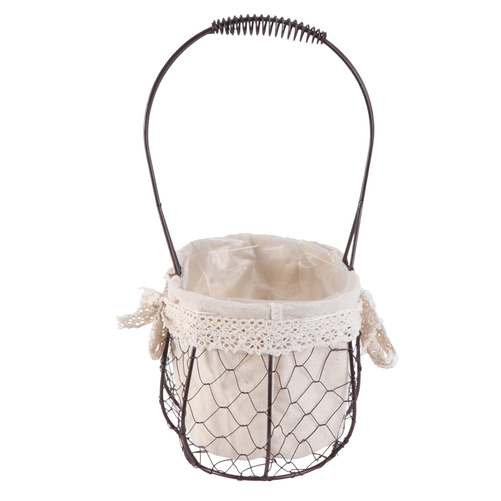 Elegant Woven Flower Basket with Iron Frame & Liner - Portable Wedding Flower Girl Basket, Decorative Storage Organizer & Gift Basket with Sturdy Handle for Home Decor, Parties & Special Occasions