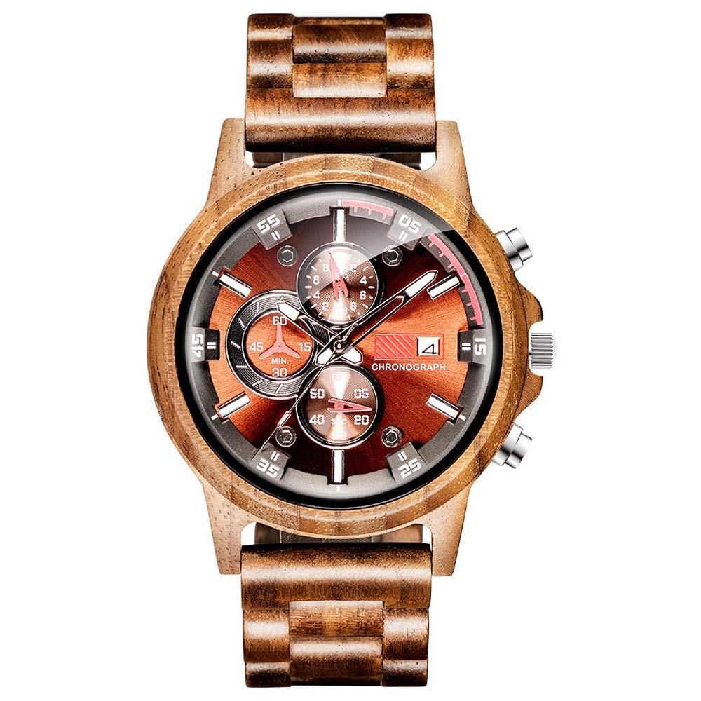 WASTIME Wooden Watch for Men & Women - Stylish Chronograph Military Casual Calendar Wooden Watch with Date Display | Perfect for Outdoor, Office & Everyday Wear