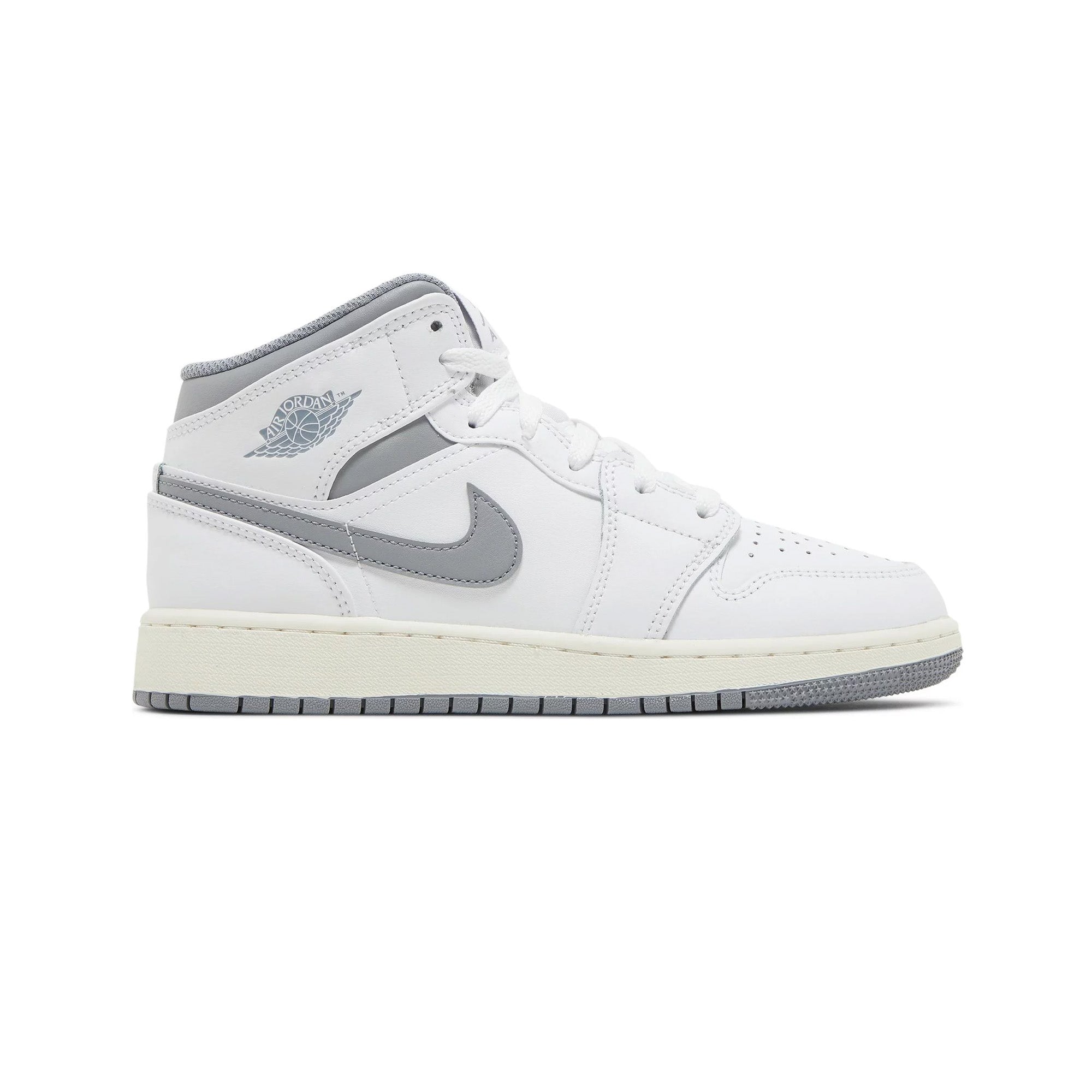 Air Jordan 1 Mid 'Neutral Grey' GS Sneakers (2022) - Comfortable Basketball Shoes for Women & Girls - Perfect for Sports, Casual Wear & Street Fashion