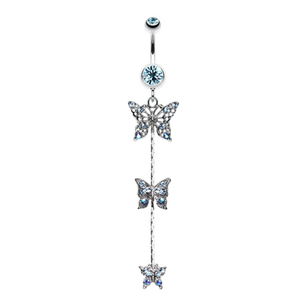 Triple Butterfly Sparkle Belly Button Ring - Elegant Navel Piercing Jewelry for Women | Perfect for Parties, Beach & Everyday Wear