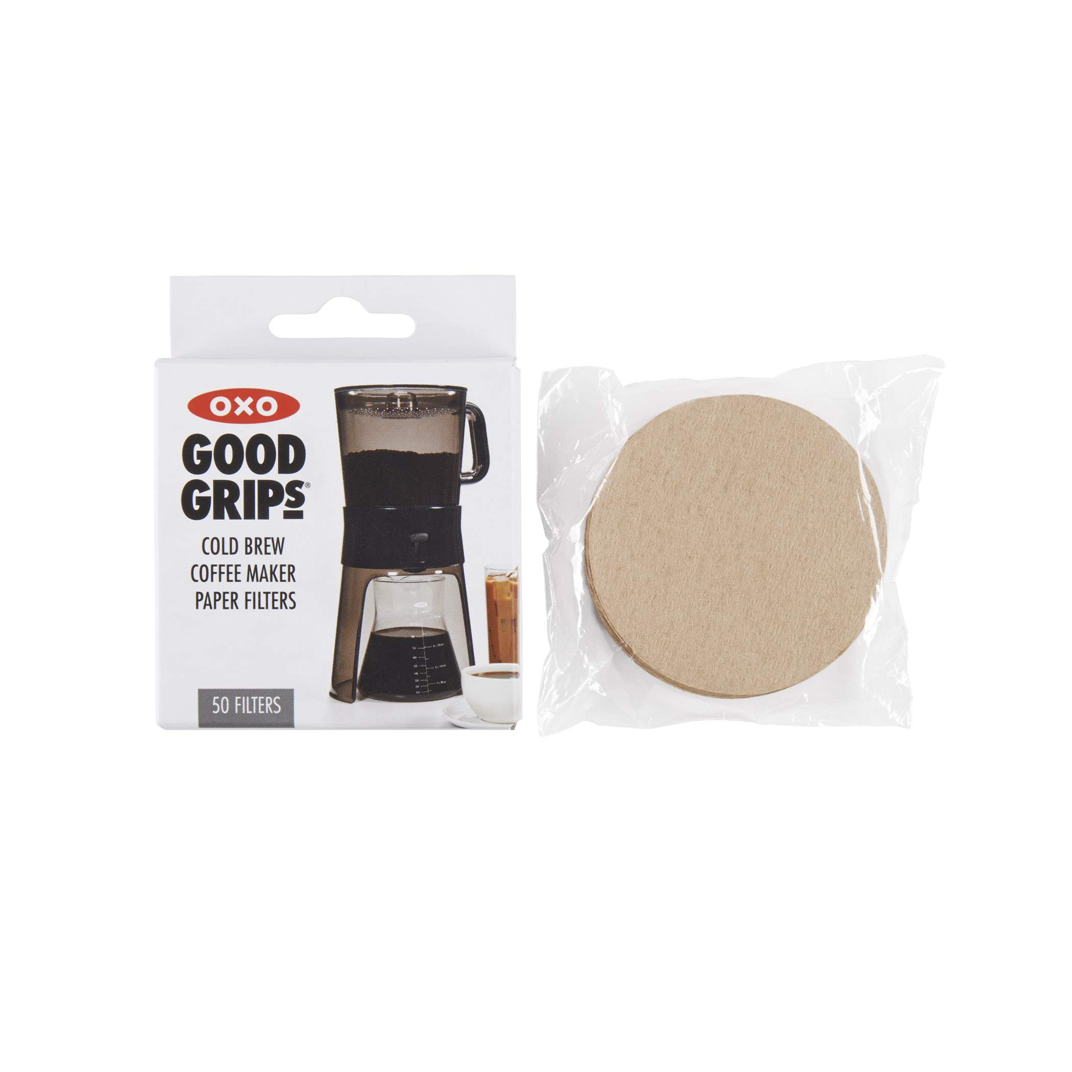 OXO Brew Compact Cold Brew Coffee Maker with Good Grips Replacement Paper Filters (50 Count) - Perfect for Iced Coffee at Home, Office, or Camping