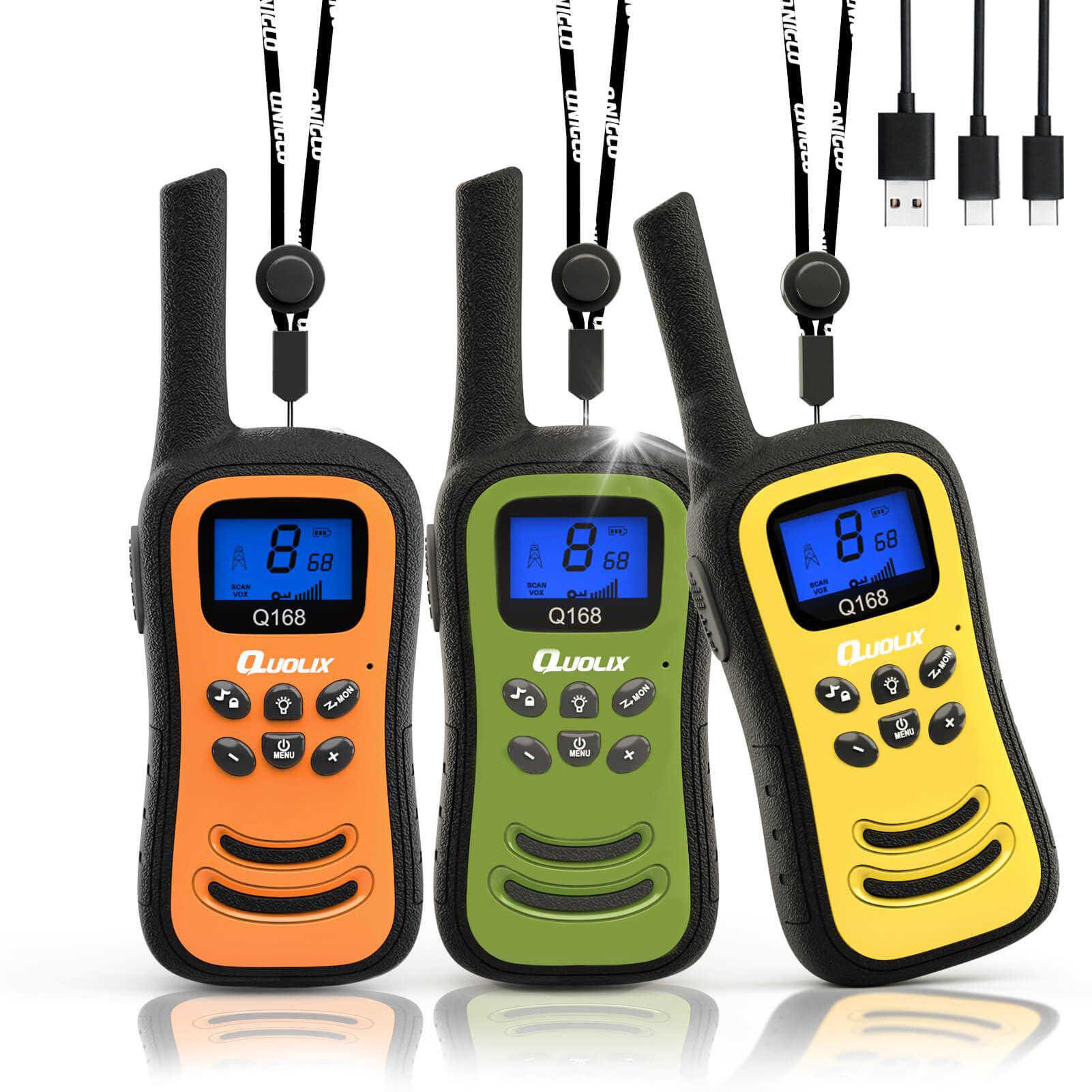 Quolix Rechargeable Walkie Talkies for Kids Ages 5-13 - Long Range Two-Way Radios with LED Flashlight & VOX - Perfect Christmas & Birthday Gifts for Indoor/Outdoor Play, Camping, and Family Adventures