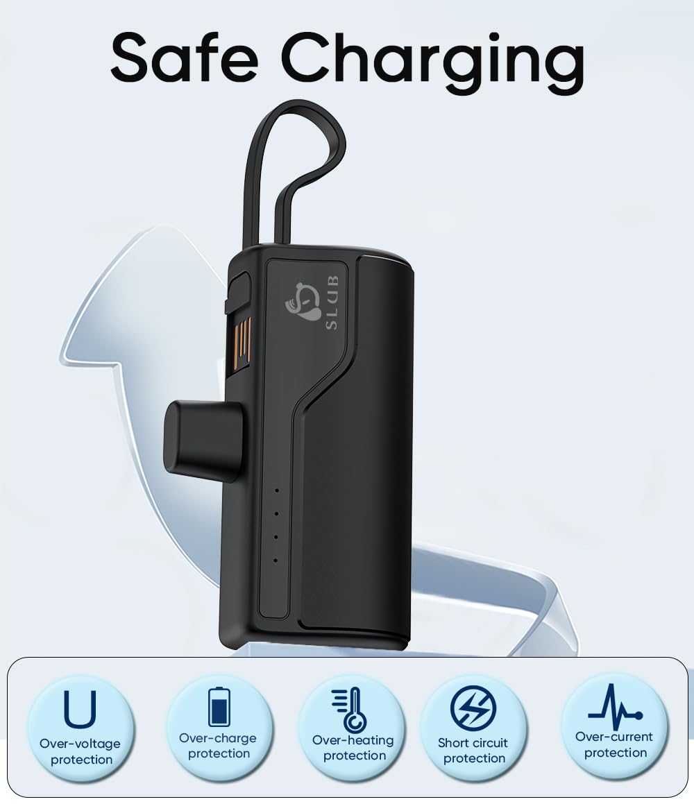 5000mAh Mini Portable Charger - Ultra Compact Power Bank for iPhone 14/13/12/11/X/XR/XS Max/8 & AirPods - Fast Charging External Battery Pack (Black) | Perfect for Travel, Camping, and Emergency Power Backup