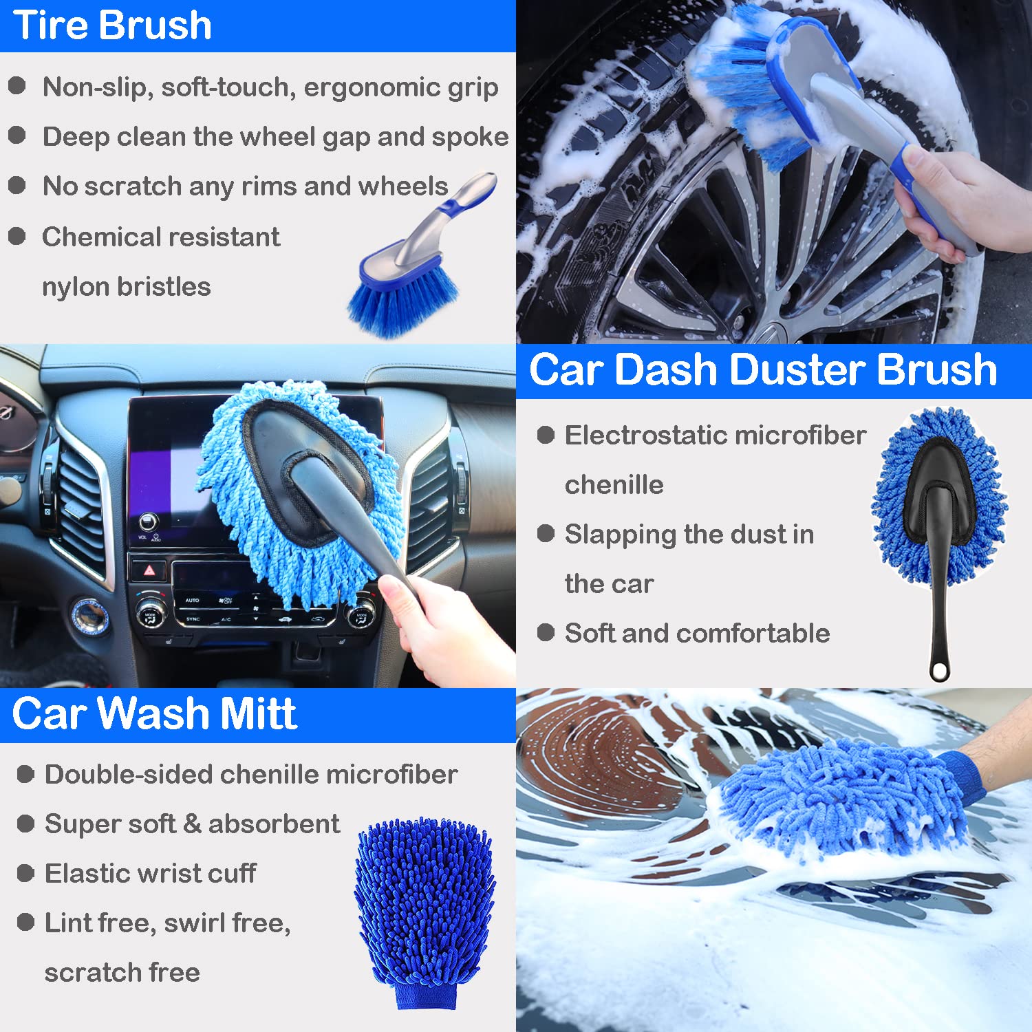20Pcs Car Detailing Brush Set - Professional Auto Cleaning Kit with 17