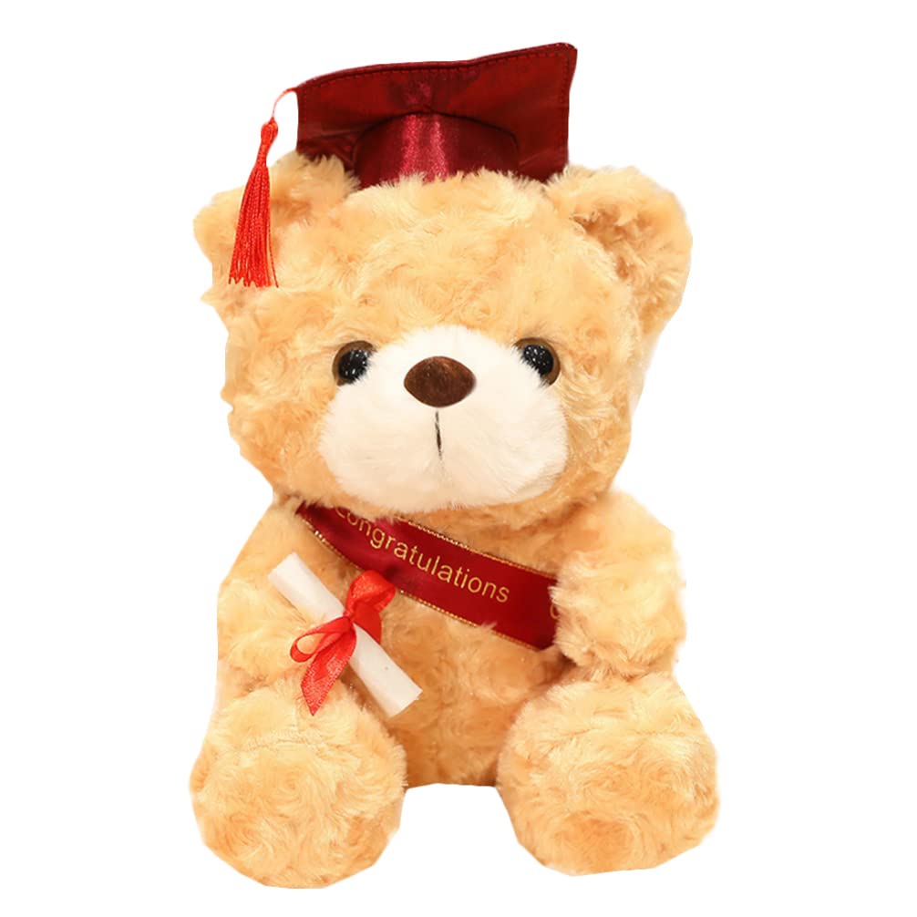 TOYANDONA 9 Inch Graduation Teddy Bear Plush Toy - Light Brown Stuffed Animal with Red Cap & Sash for 2022 Graduation Gifts | Perfect for Graduation Parties, School Ceremonies & Gift Giving